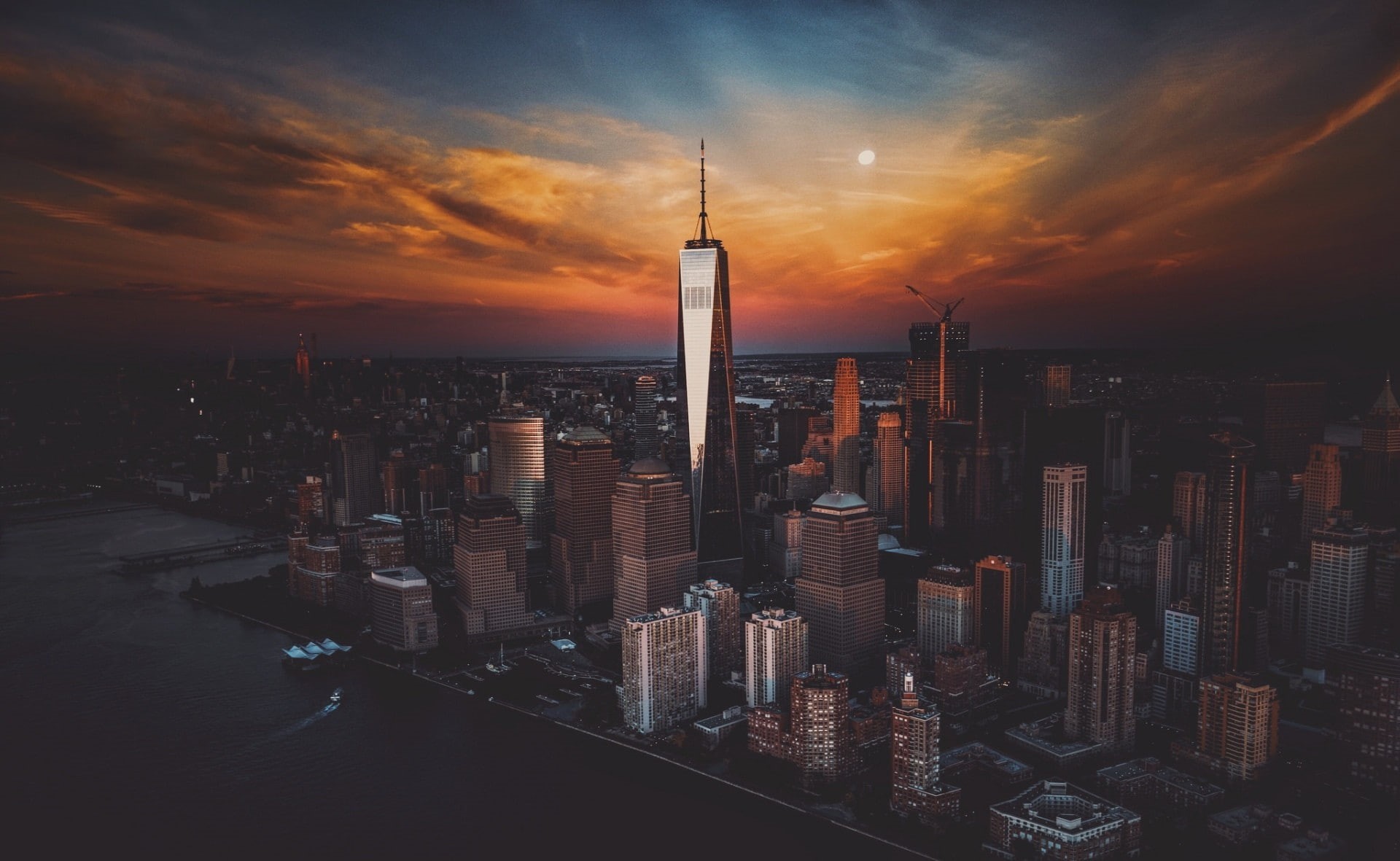 1080P, skyscraper, New York City, One World Trade Center, sunset, cityscape, HD Wallpaper