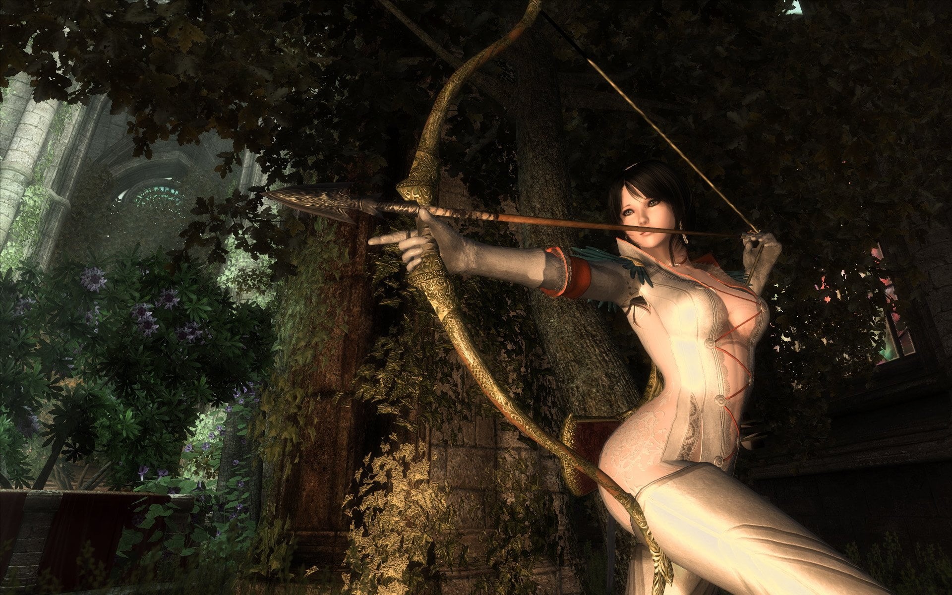 females, Fantasy, outdoors, tree, holding, haired, dress, fashion, Bow, leisure activity, Archer, adult, young adult, The Elder Scrolls IV: Oblivion, HD Wallpaper