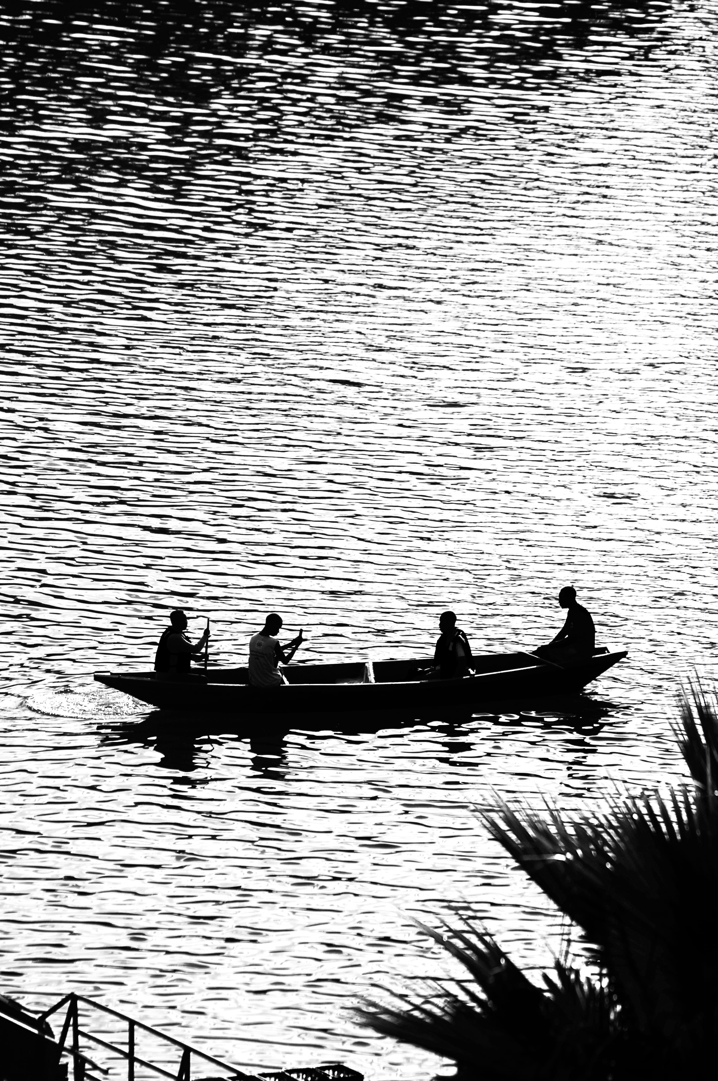 mode of transportation, people, africa, lifestyles, men, transportation, blackandwhite, finshermen, high angle view, lakes, 4K, water, rowing, leisure activity, Phone HD Wallpaper