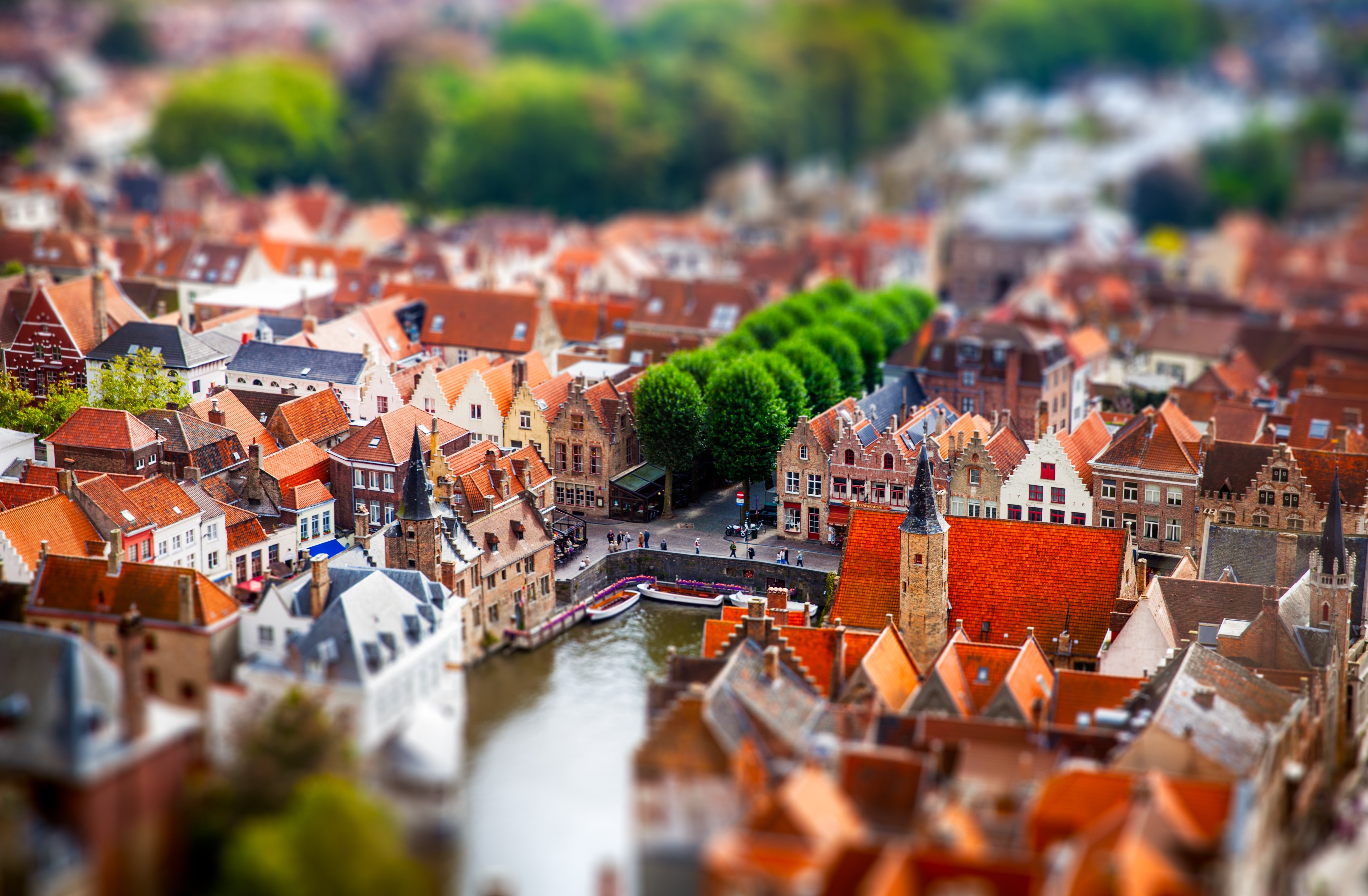 Belgium, architecture, cityscape, tilt shift, 5K, Bruges, building, city, HD Wallpaper
