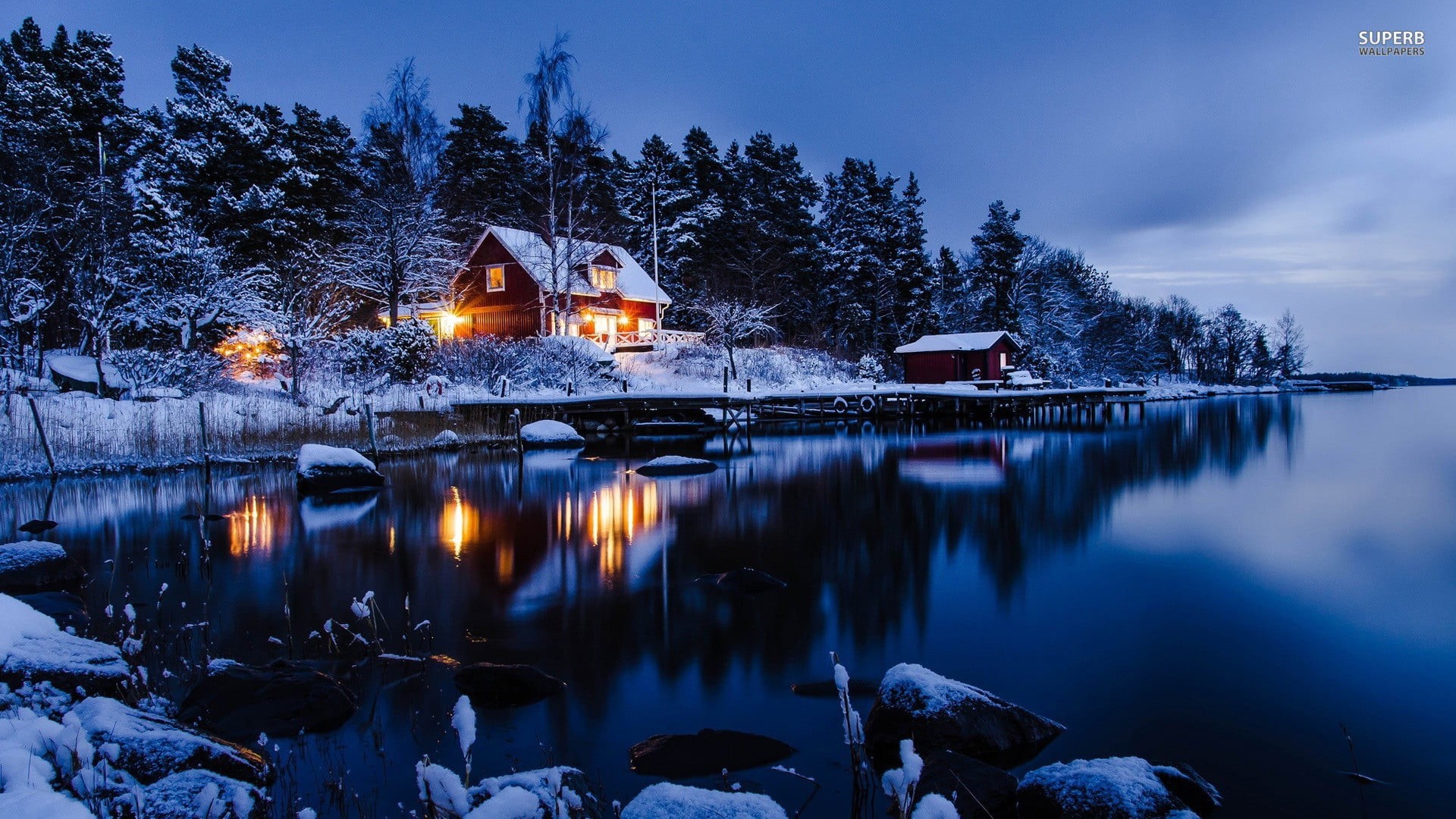 plant, dusk, nature, cabin, scenics - nature, travel destinations, house, architecture, orange, no people, reflection, winter, holiday, building exterior, HD Wallpaper