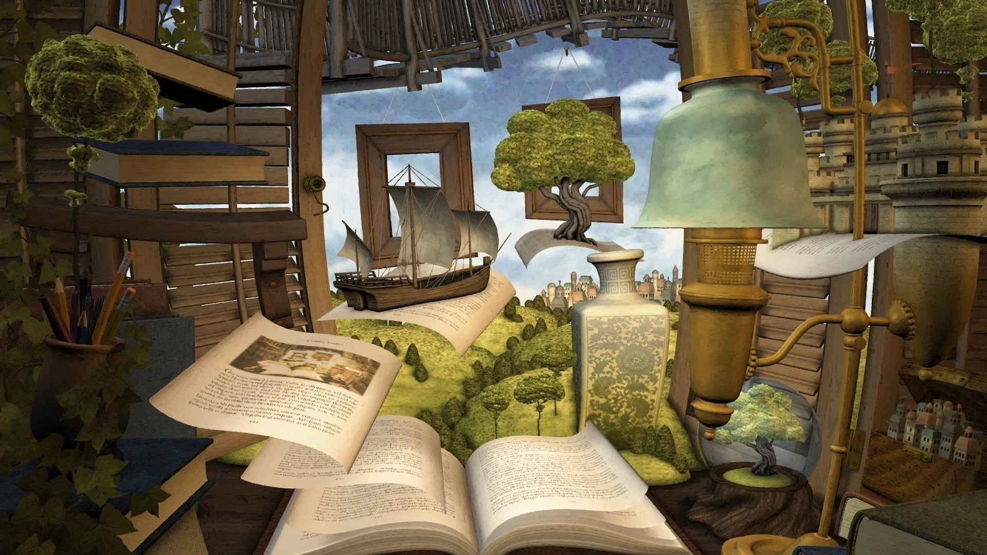 1080P, day, books, sky, large group of objects, book, table, architecture, nature, publication, interior, no people, seat, model ship, indoors, window, HD Wallpaper