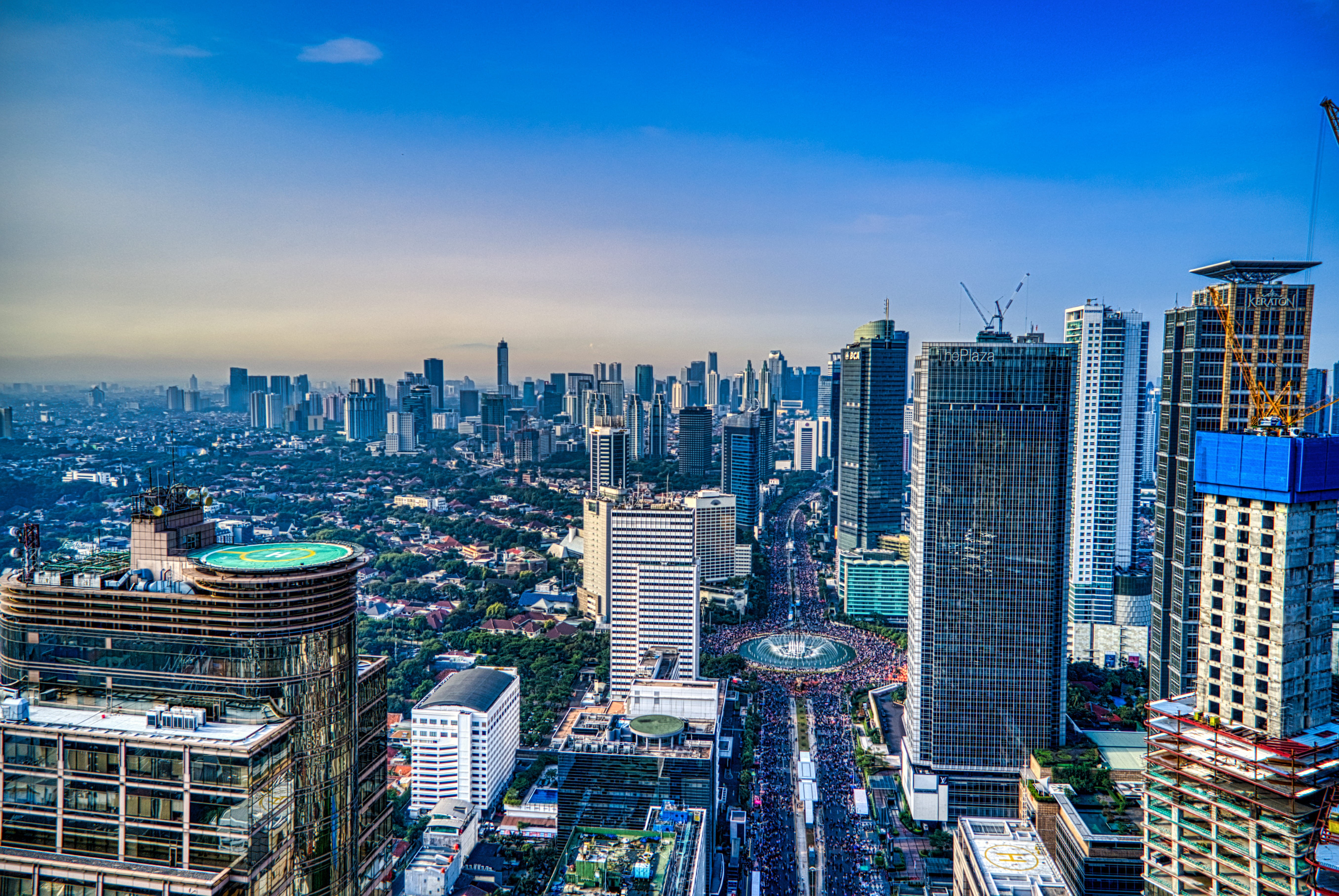 aerial shot, building exterior, aerial, modern, skyscraper, tall - high, sky, high angle view, travel destinations, crowded, bir, architecture, jakarta, HD Wallpaper