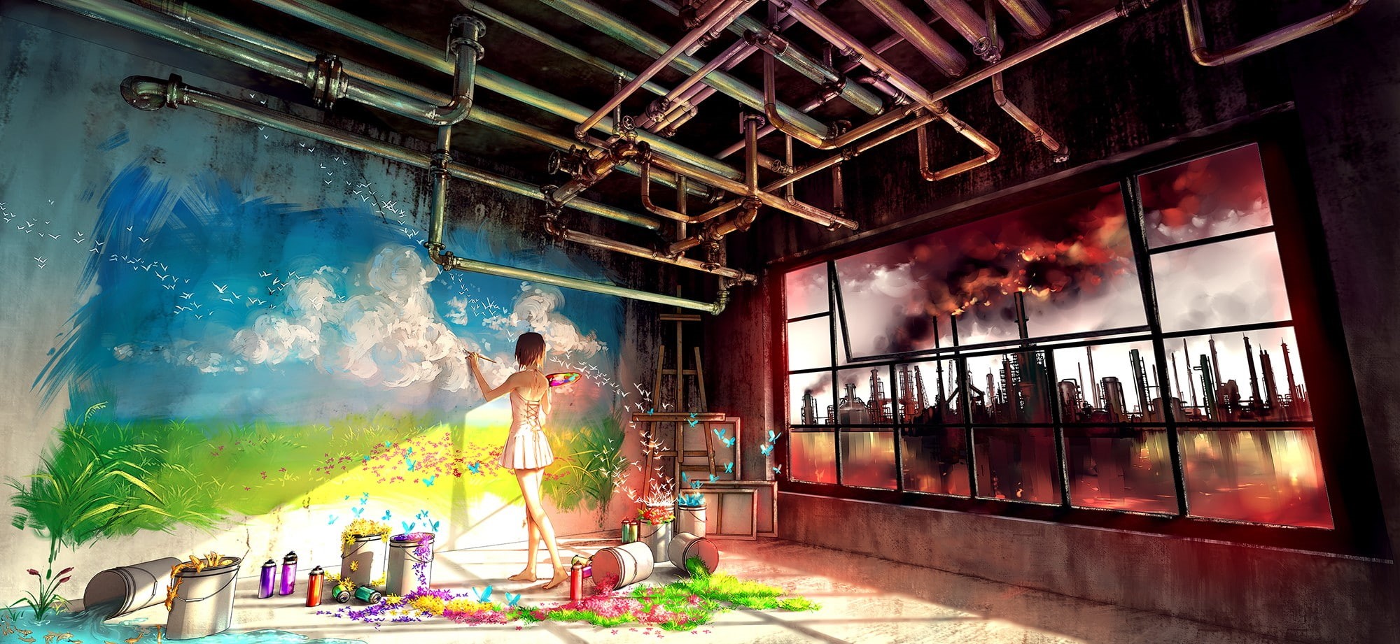 painting, contrast, Yuumei, 1080P, Colorful, HD Wallpaper