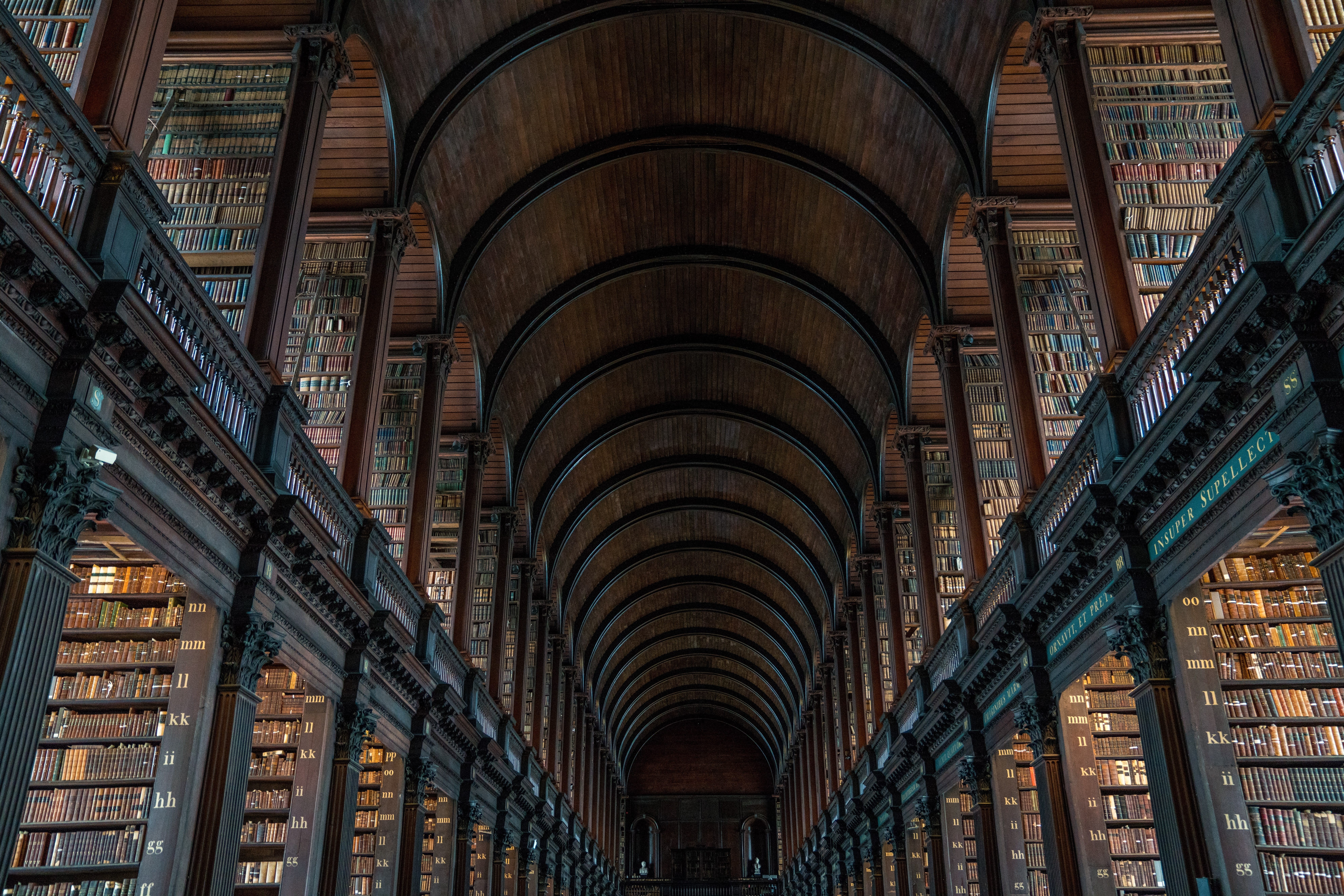 the past, indoors, day, library, window, old, college, arch, tower, in a row, education, building exterior, book, no people, dublin, bookshelf, history, HD Wallpaper