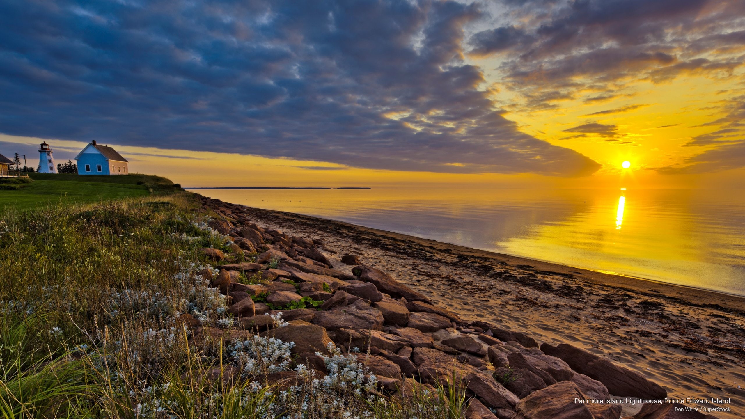 island, panmure, lighthouse, edward, 2K, Sunrises/Sunsets, prince, HD Wallpaper