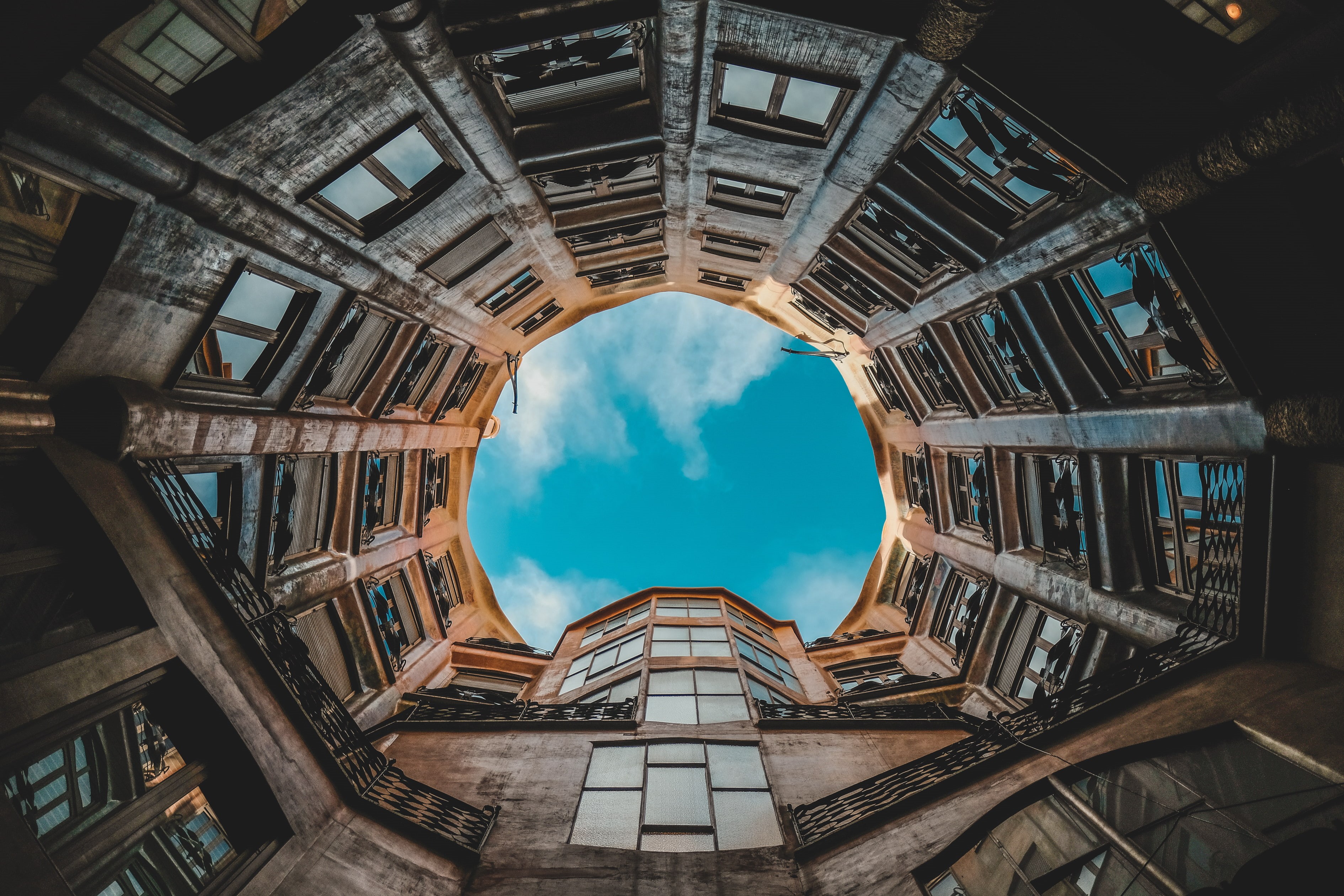 sky, bottom view, building, 2K, architecture, HD Wallpaper
