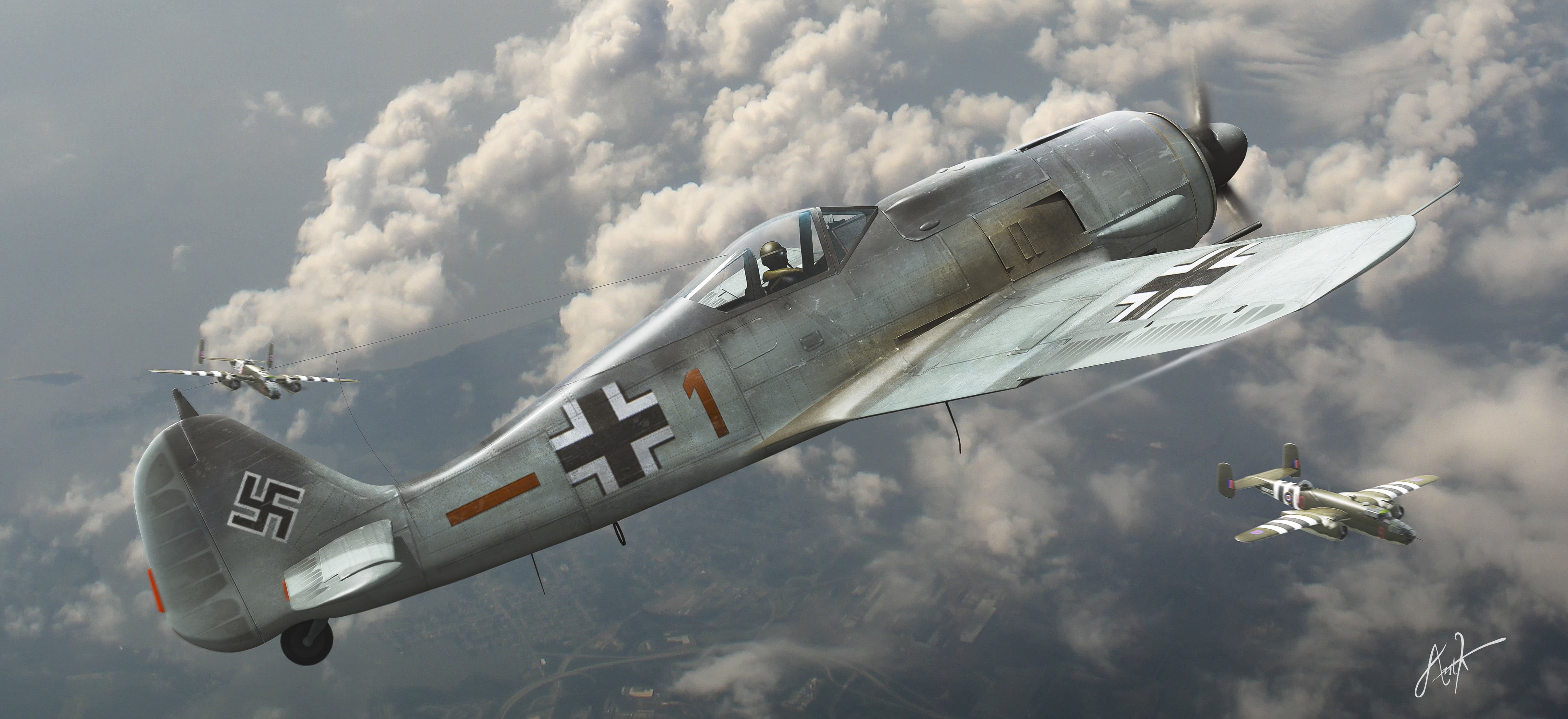 airplane, transportation, 4K, Dogfight, armed Forces, mode of transportation, day, fighter Plane, speed, cloud - Sky, plane, government, war, travel, Fw 190, HD Wallpaper