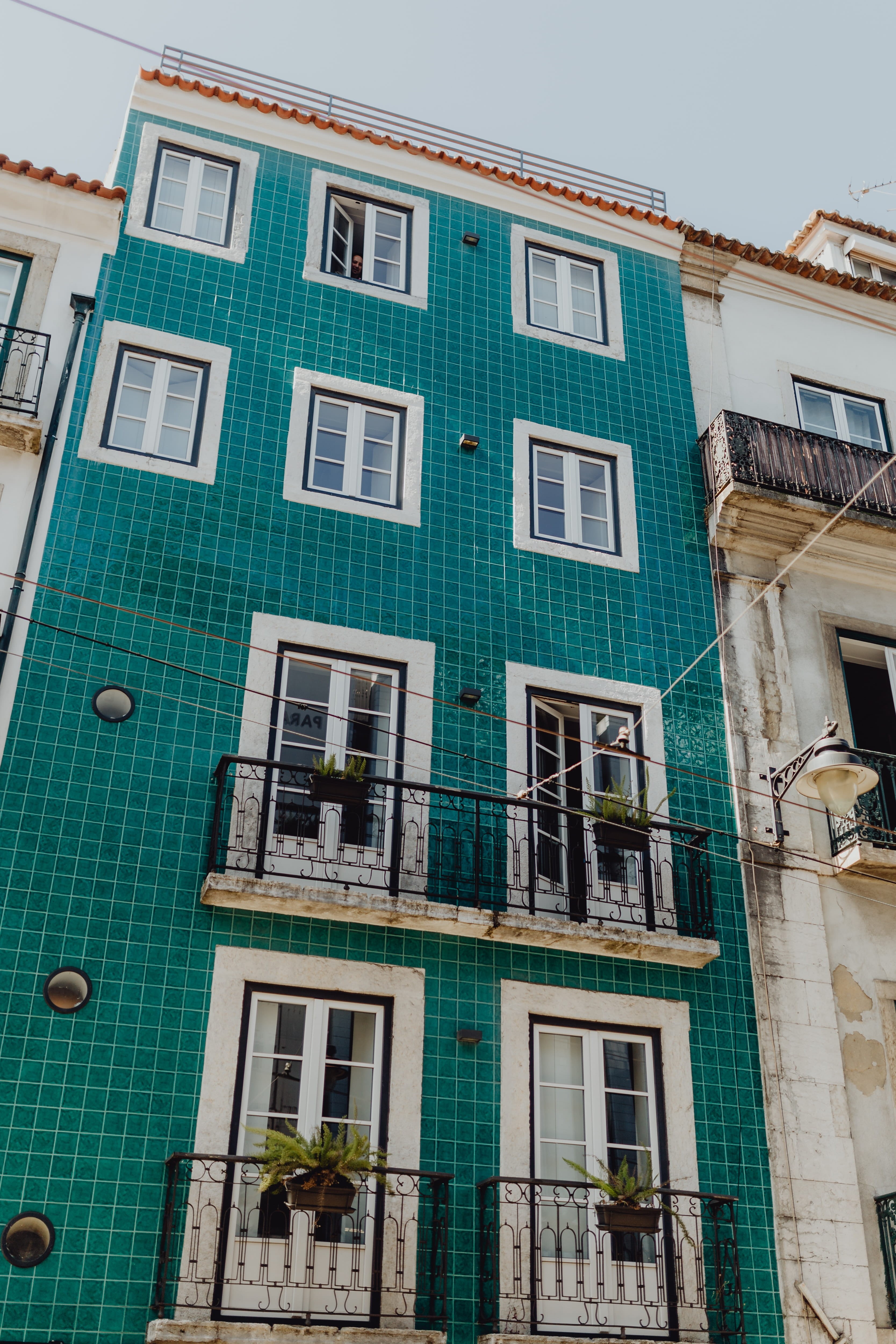 clear sky, city, 4K, day, residential district, june, reflection, built structure, facade, lisboa, nature, buildings, green color, house, architecture, Phone HD Wallpaper