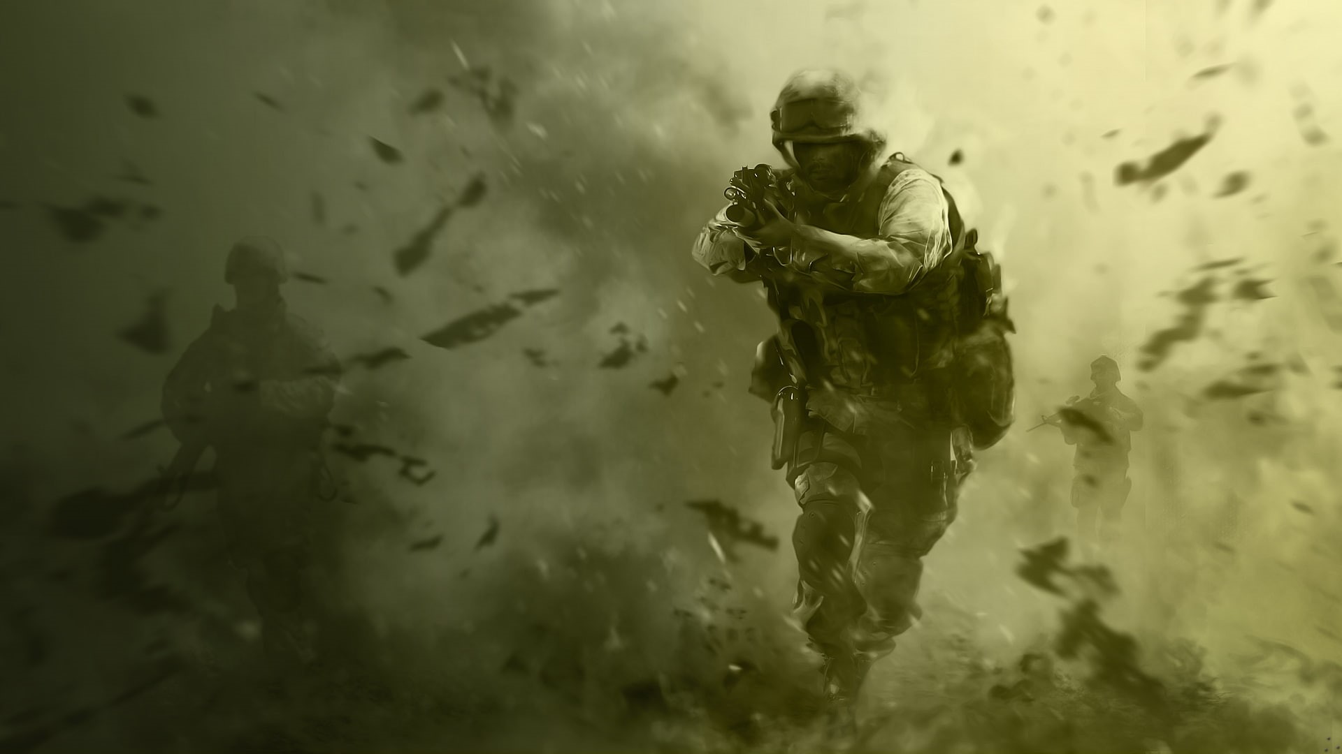 modern warfare, weapons, soldiers, cod, green background, 1080P, call of duty, special forces, HD Wallpaper