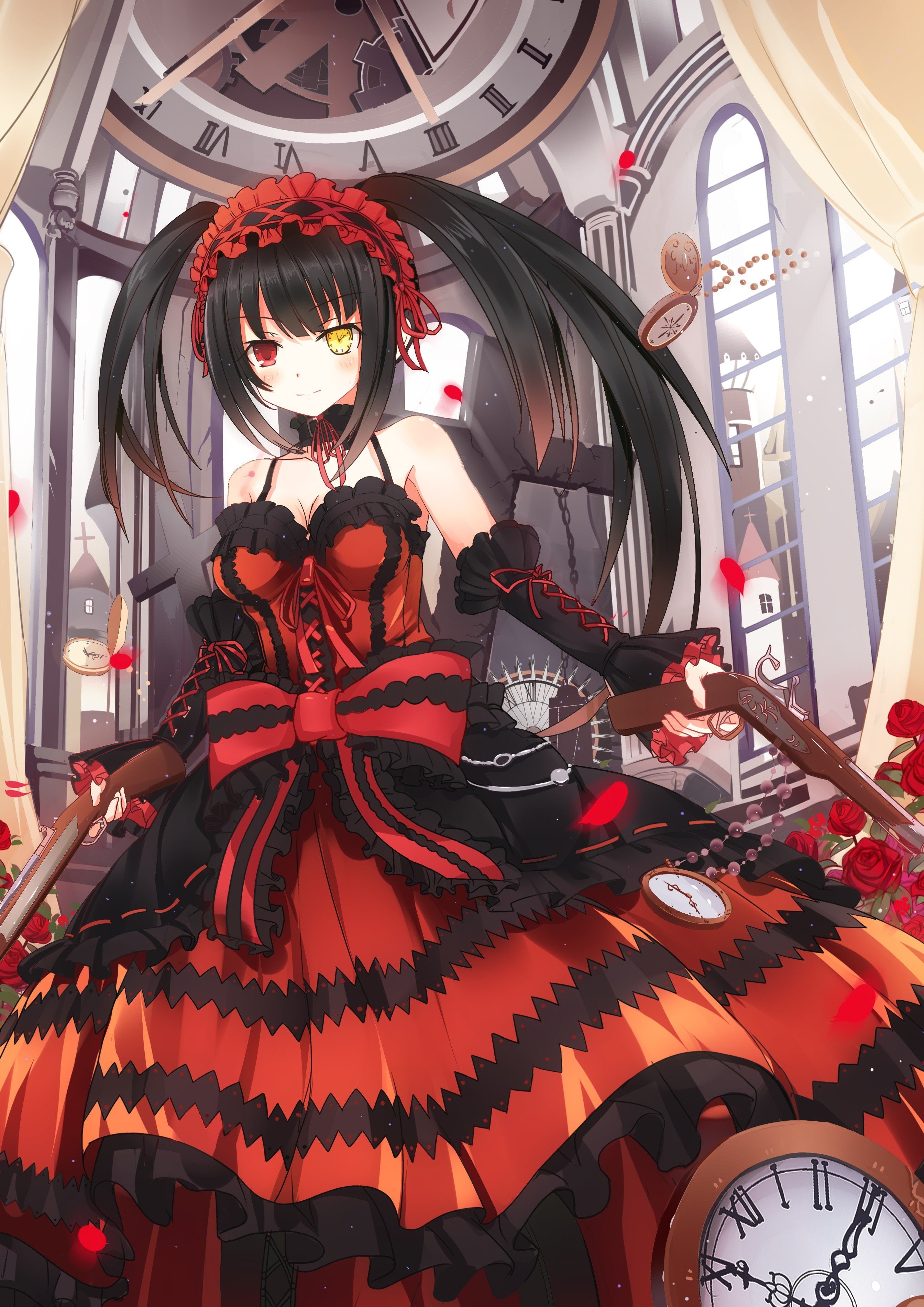 clarke, 2K, kurumi, live, x, Date A Live, 2688x3801 px, tokisaki, heterochromia, Tokisaki Kurumi, mellisa, art, date, px, people, hd, Phone HD Wallpaper