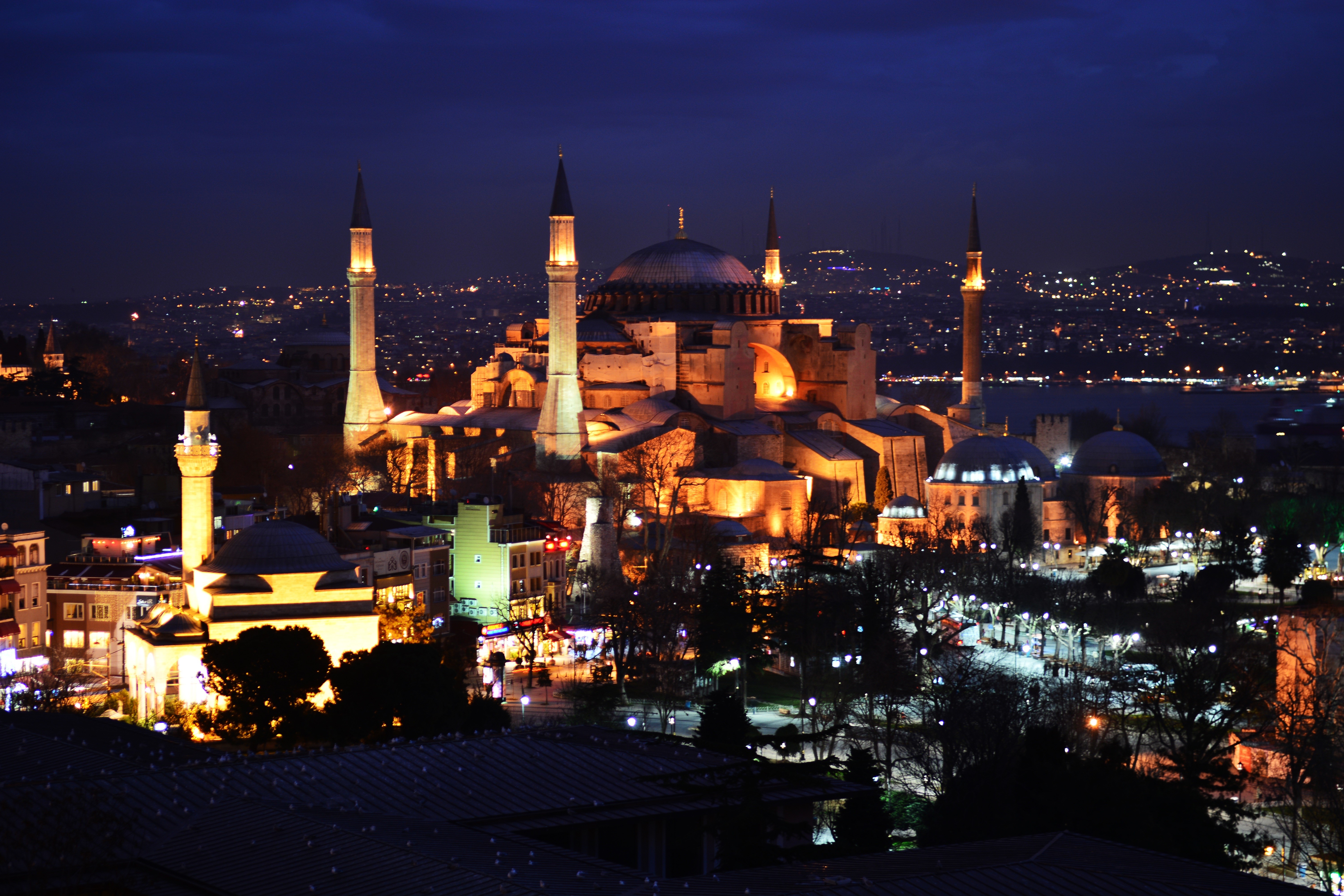outdoors, hagia, photography, hagia sophia, sophia, travel, skyscraper, no people, night, built structure, sky, aerial, spirituality, turkey, dome, belief, HD Wallpaper