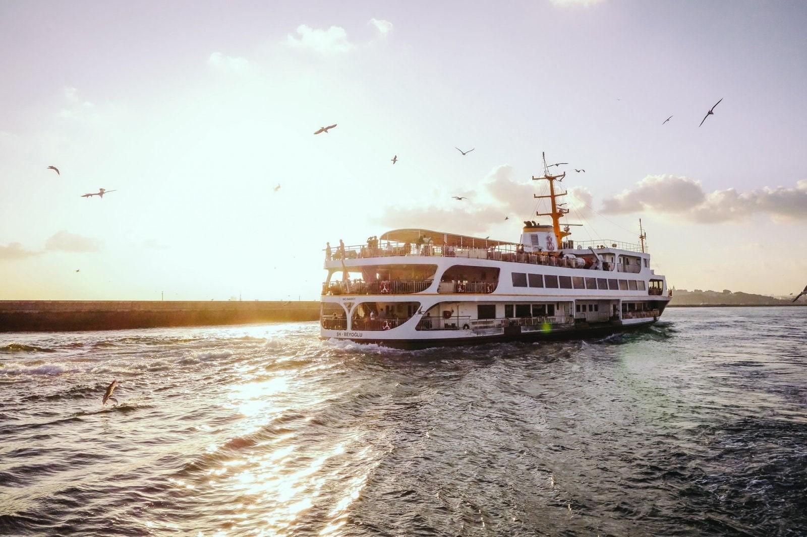 sea, mode of transportation, passenger craft, bird, nautical vessel, no people, outdoors, flying, river, sky, animals in the wild, Istanbul, animal, water, HD Wallpaper