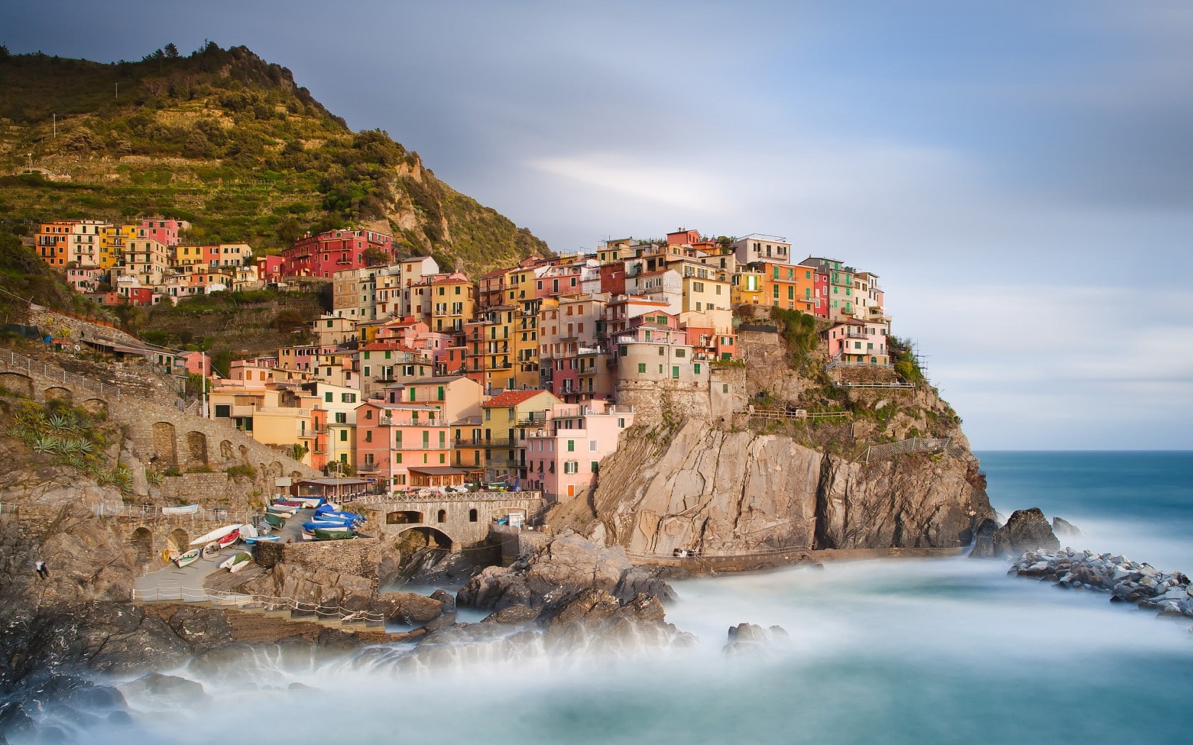 Nature, landscape, shore, boats, Cinque Terre, terre, Italy, Manarola, rocks, cinque, Provincia della Spezia, houses, Buildings, city, 720P, Ligurian Sea, HD Wallpaper