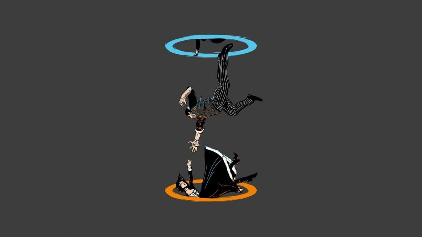 still life, Portal (game), machinery, shadow, equipment, metal, no people, fun, woman, BioShock Infinite, 720P, indoors, crossover, toy, studio shot, HD Wallpaper