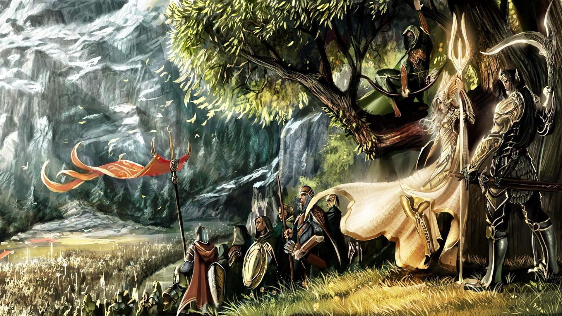 painting, fantasy, warriors, race, 3d and abstract, nature, traveling, army, 1080P, artwork, elves, HD Wallpaper