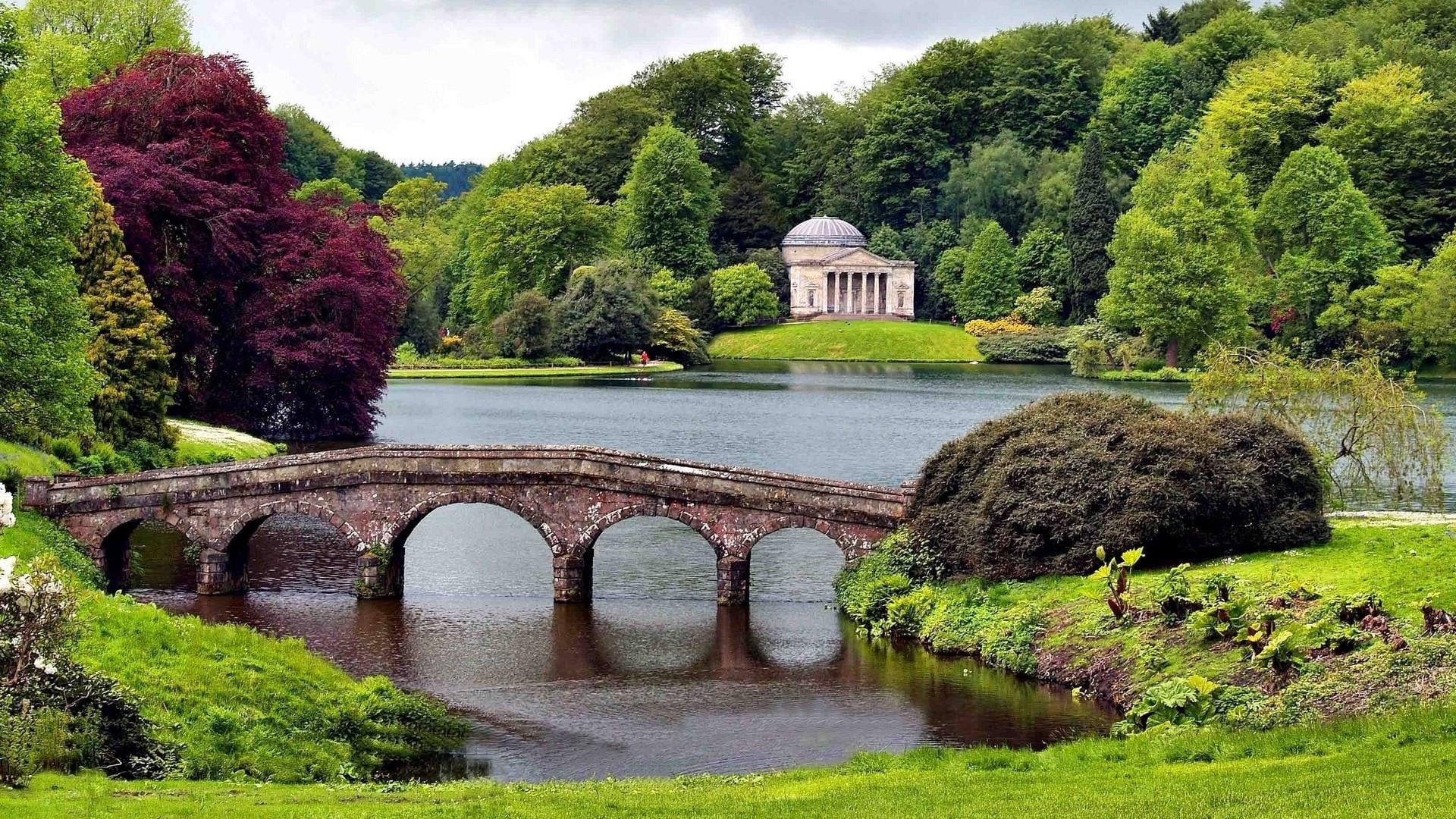 connection, no people, built structure, tranquility, arch, day, arch bridge, stourhead, nature, garden, stourton, vegetation, green, watercourse, green color, HD Wallpaper