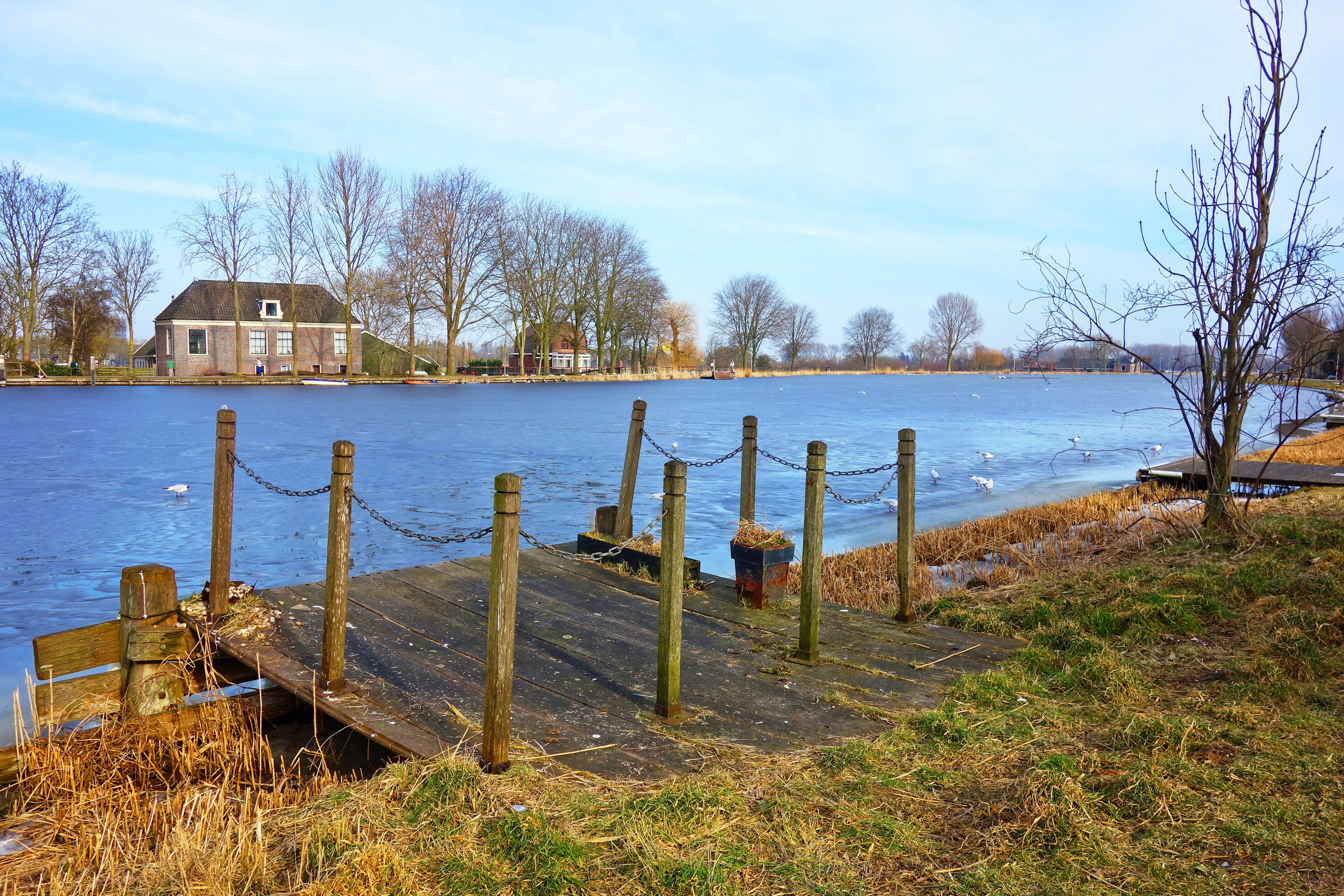 5K, river, cloud - sky, no people, jetty, architecture, sky, lake, barrier, outdoors, river bank, wooden post, watercourse, river amstel, post, stream, HD Wallpaper