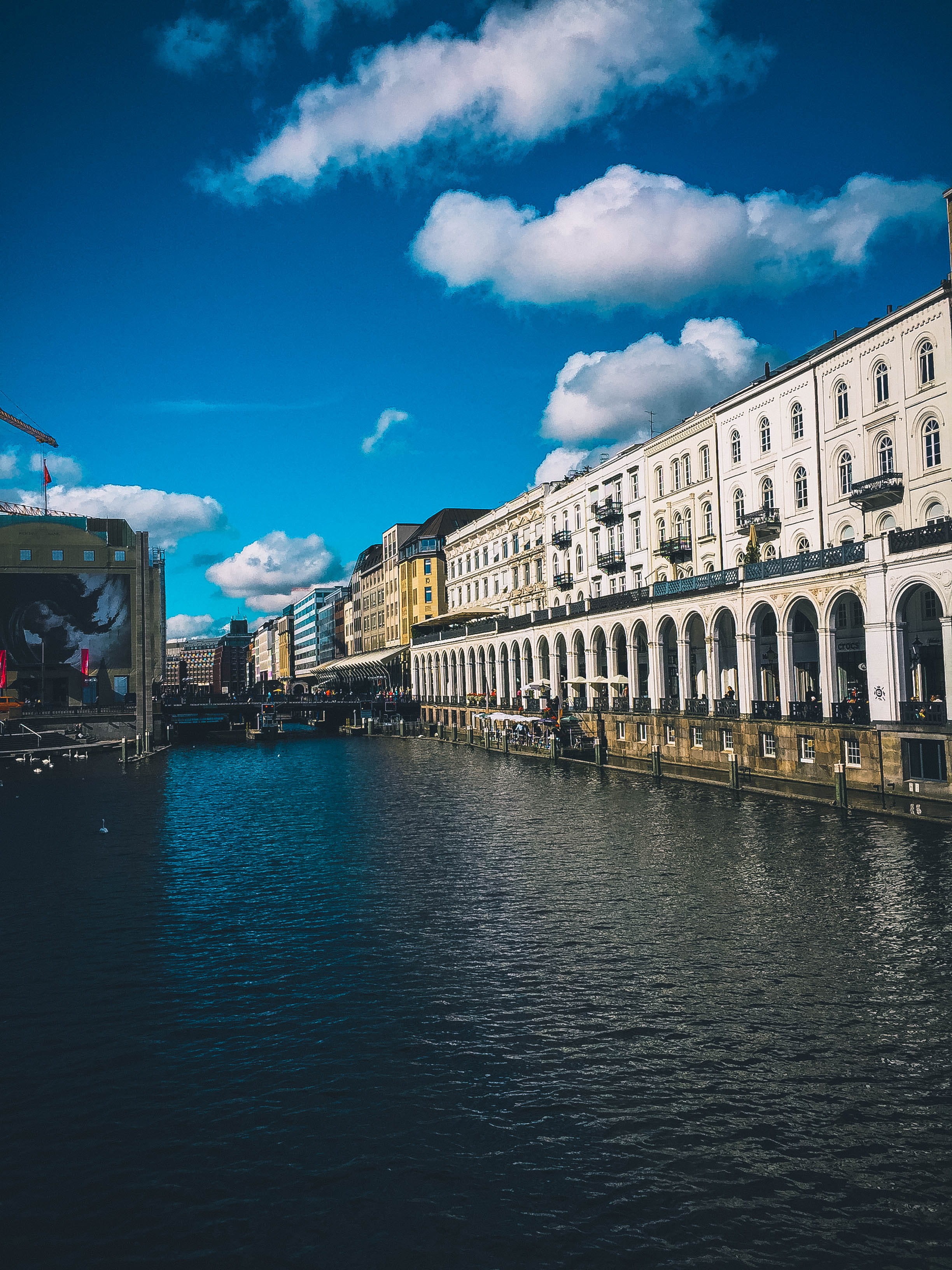 city, reflection, buildings, building exterior, water, travel, architecture, outdoors, waterfront, white, channel, transportation, no people, urban, 2K, Phone HD Wallpaper