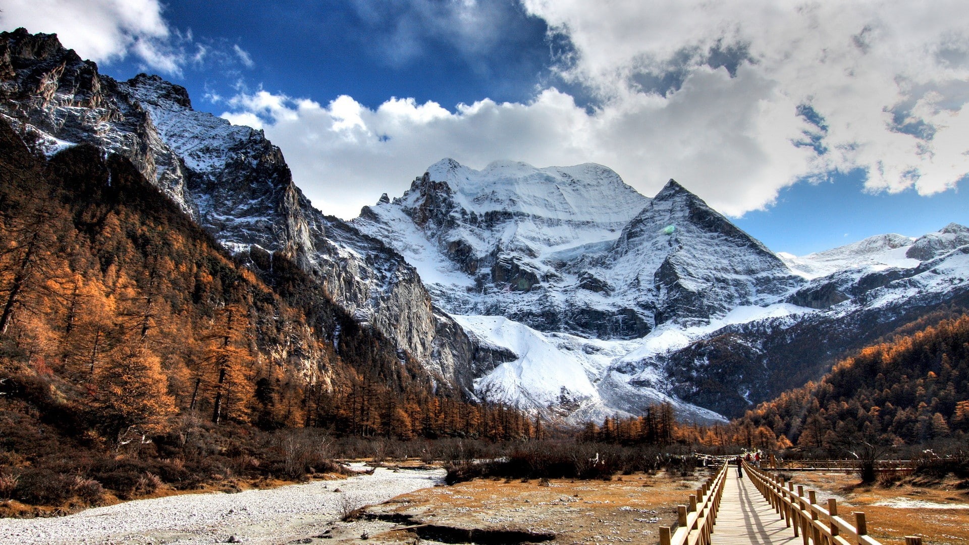 China, clouds, nature, mountains, sky, HDR, 1080P, landscape, Yading Nature Reserve, HD Wallpaper