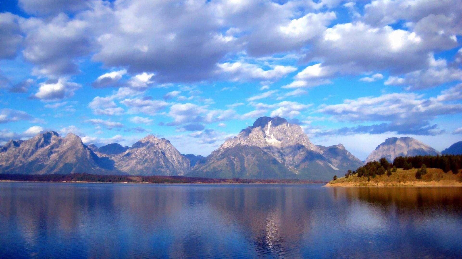 sky, travel destinations, outdoors, reflection, jackson lake, mountain range, scenics - nature, usa, tranquility, mountain peak, wilderness, day, beauty in nature, HD Wallpaper