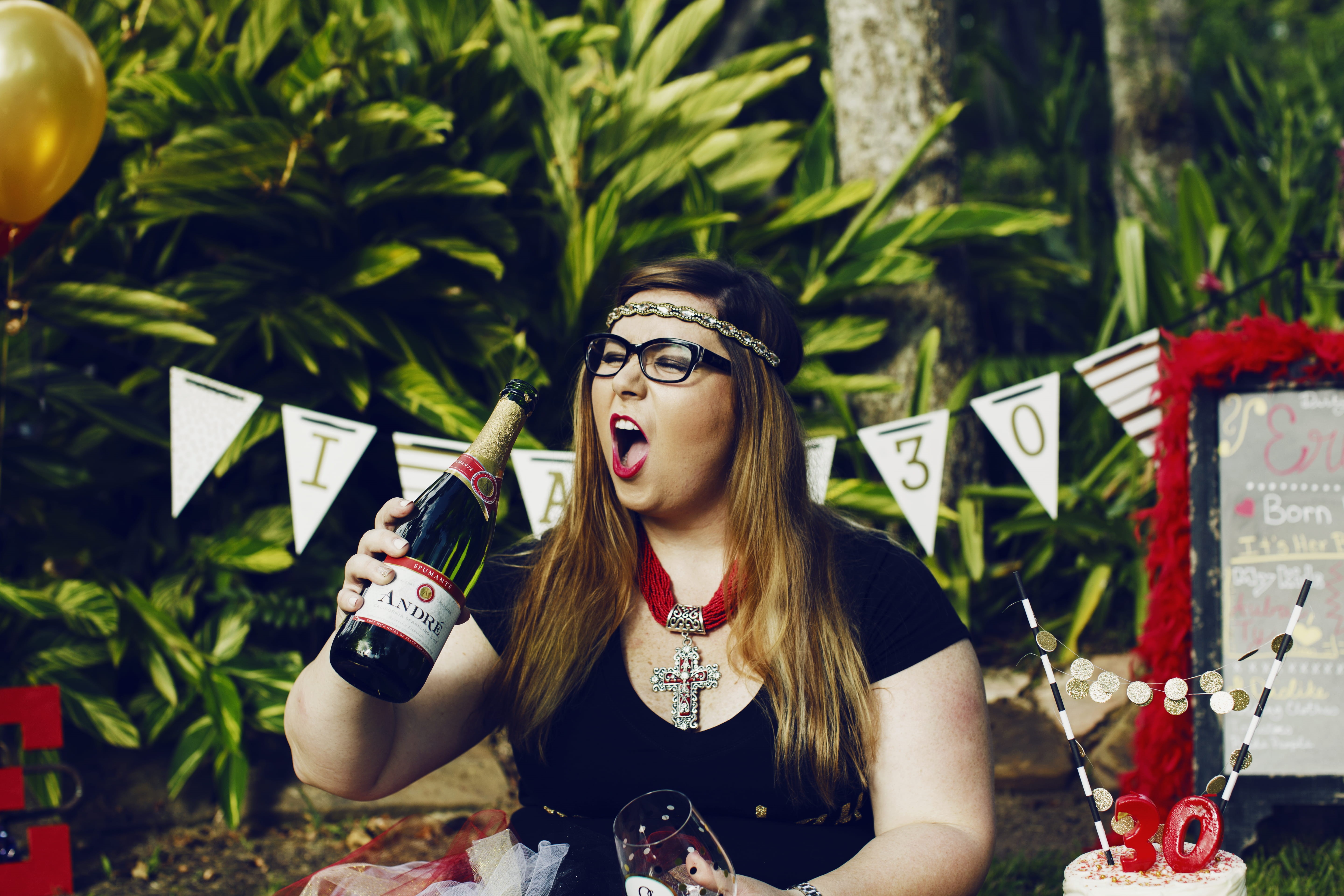 cake, glasses, young women, hairstyle, trees, young adult, hair, birthday, drinking, women, looking, leisure activity, lifestyles, day, one person, nature, HD Wallpaper