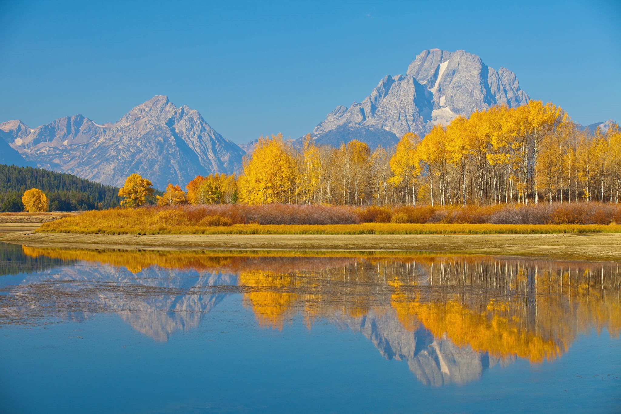USA, landscape, tree, mountain range, autumn, no people, change, 1080P, tranquility, lake, sky, day, water, plant, mountain peak, tranquil scene, scenics - nature, HD Wallpaper