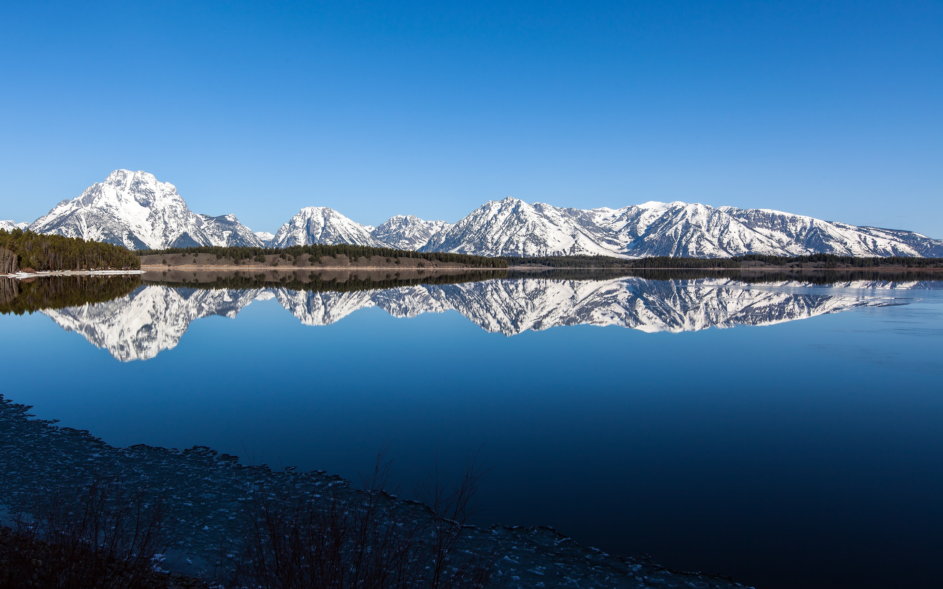 Reflections, Teton Range, Blue, Lake, Grand Teton National Park, Mountains, 4K, 4K, HD Wallpaper