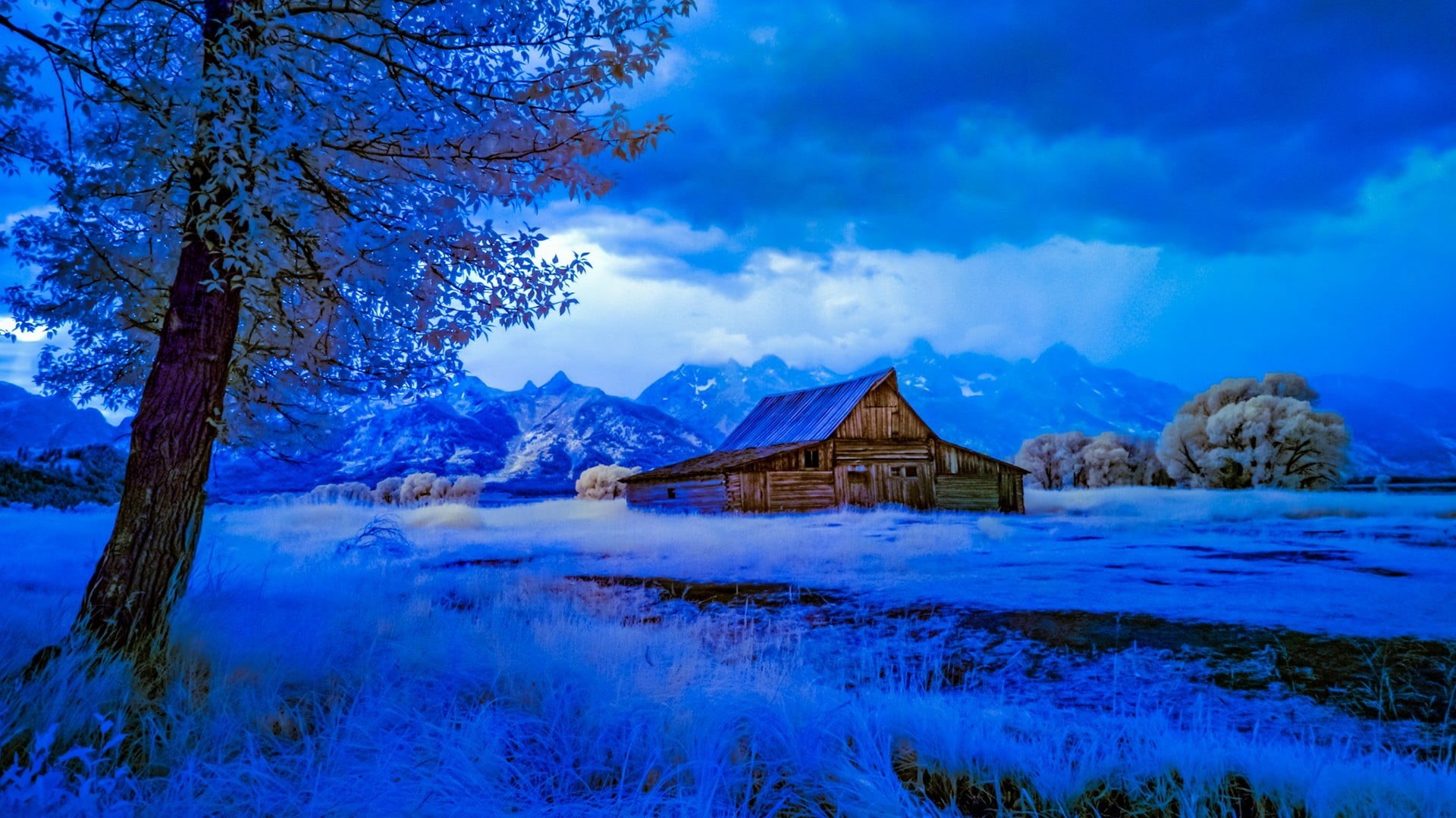 national park, tranquil scene, building, antelope flats, no people, sky, mountain range, freezing, architecture, cold temperature, wilderness, blue landscape, HD Wallpaper