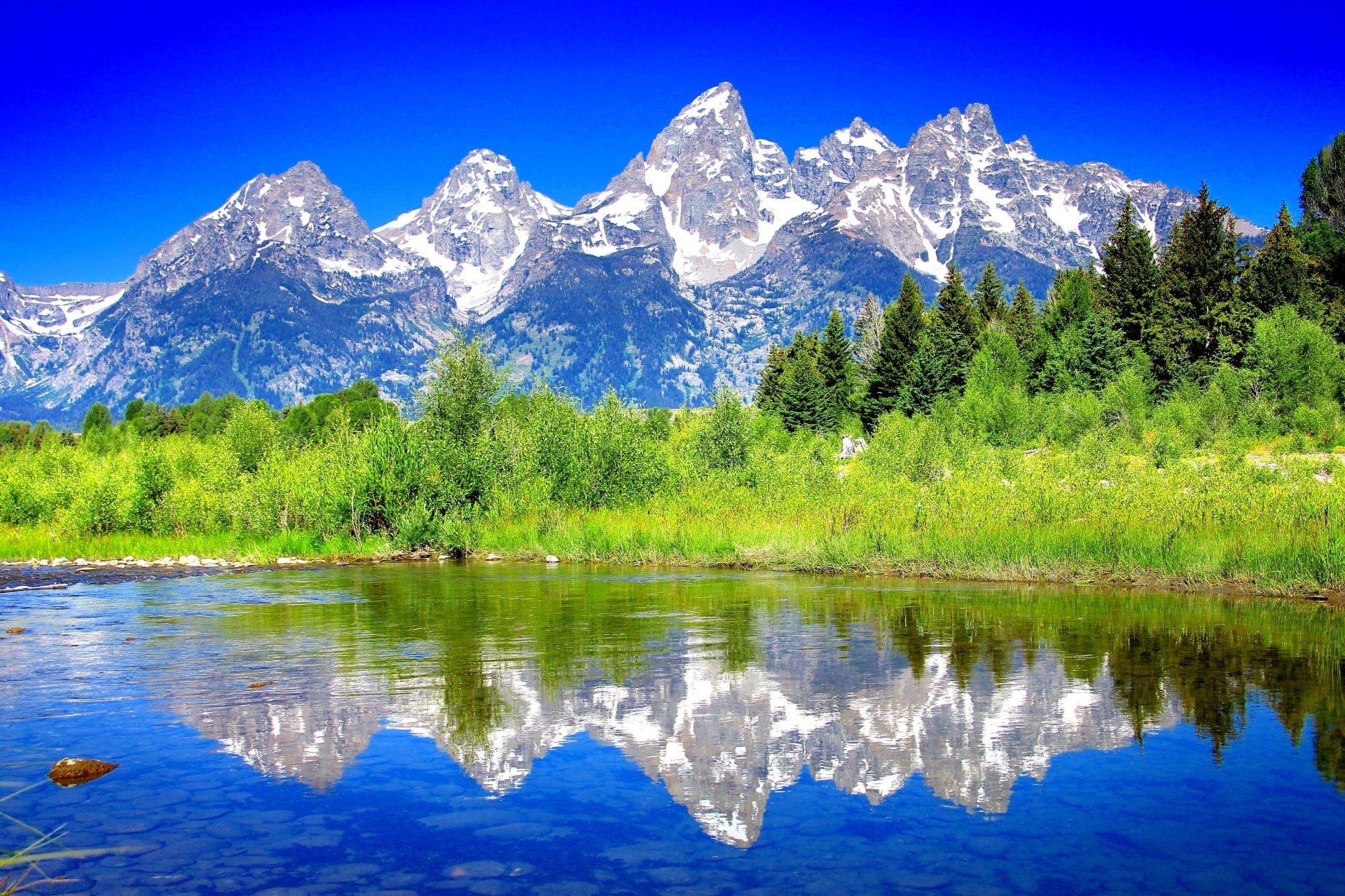 Mountains, Wyoming, 1080P, The Teton Range, Reflection, Grand Teton National Park, Mountain, HD Wallpaper