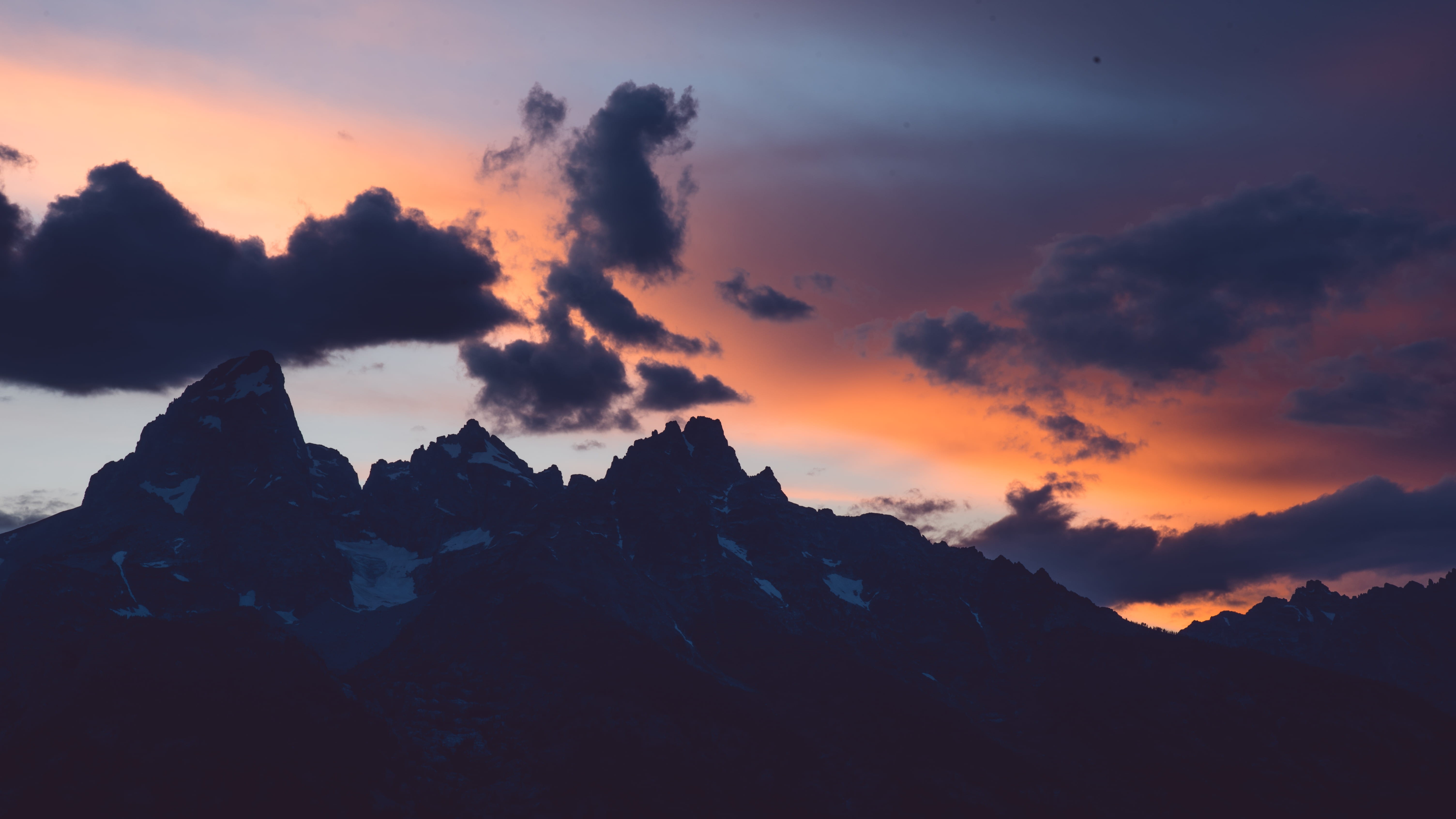 mountain peak, environment, solid, skyline, scenics - nature, 5K, mountain range, wyoming, beauty in nature, land, sky, dusk, outdoors, landscape, silhouette, HD Wallpaper