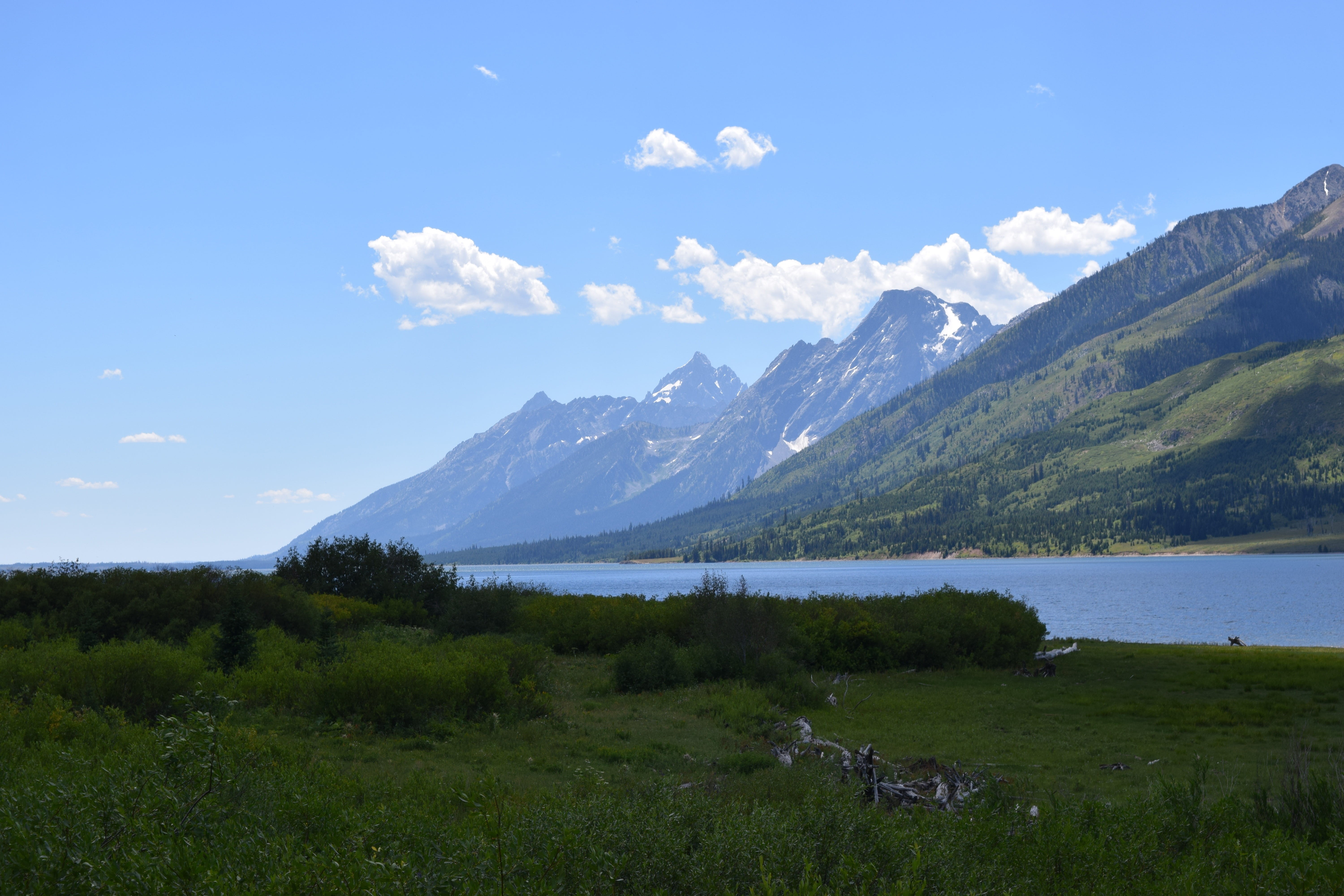 mountain Range, scenics, water, 5K, plant, no People, grass, Tetons, idyllic, landscape, tranquility, sky, growth, blue, mountain, lake, tranquil scene, HD Wallpaper