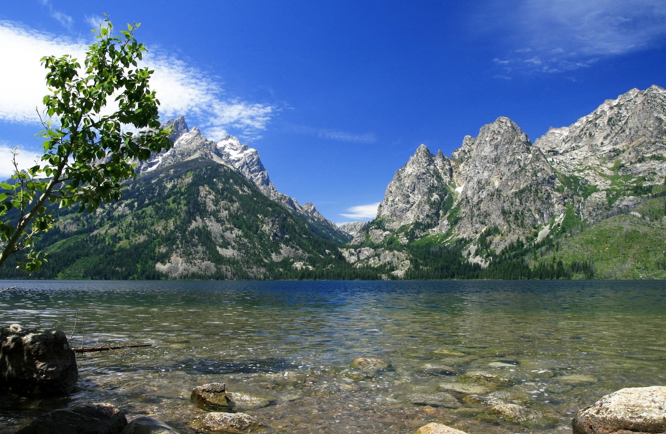 Grand Teton National Park, mountain range, sky, body, solid, environment, landscape, plant, tree, mountain, nature, no people, lake, mountain peak, rock - object, HD Wallpaper