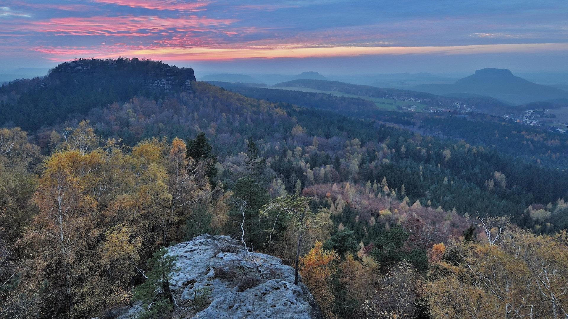 rocks, saxon, np, wonderful, valley, 1080P, nature and landscapes, clouds, switzerl, sunset, forest, HD Wallpaper