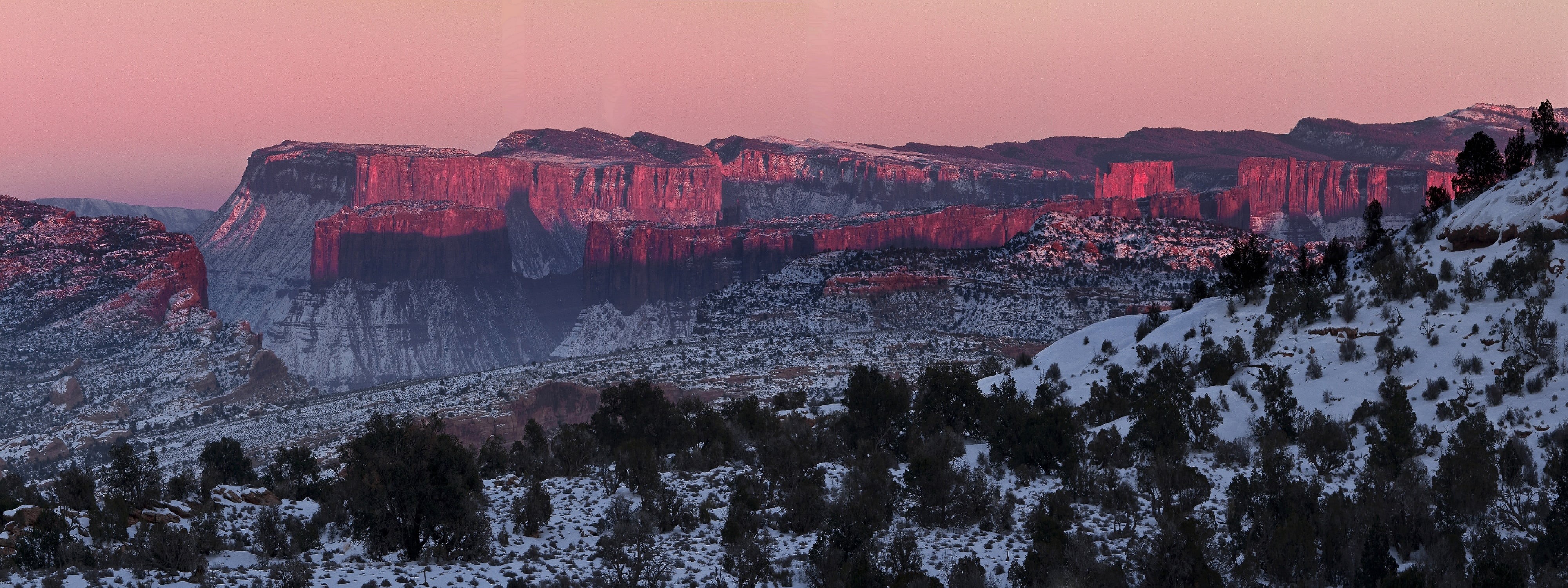 nature, sky, scenics - nature, hills, geology, rock, tree, wilderness, trees, travel, brown, sun, outdoors, snow, nps, usa, sunset, majestic, cliffs, non-urban scene, HD Wallpaper