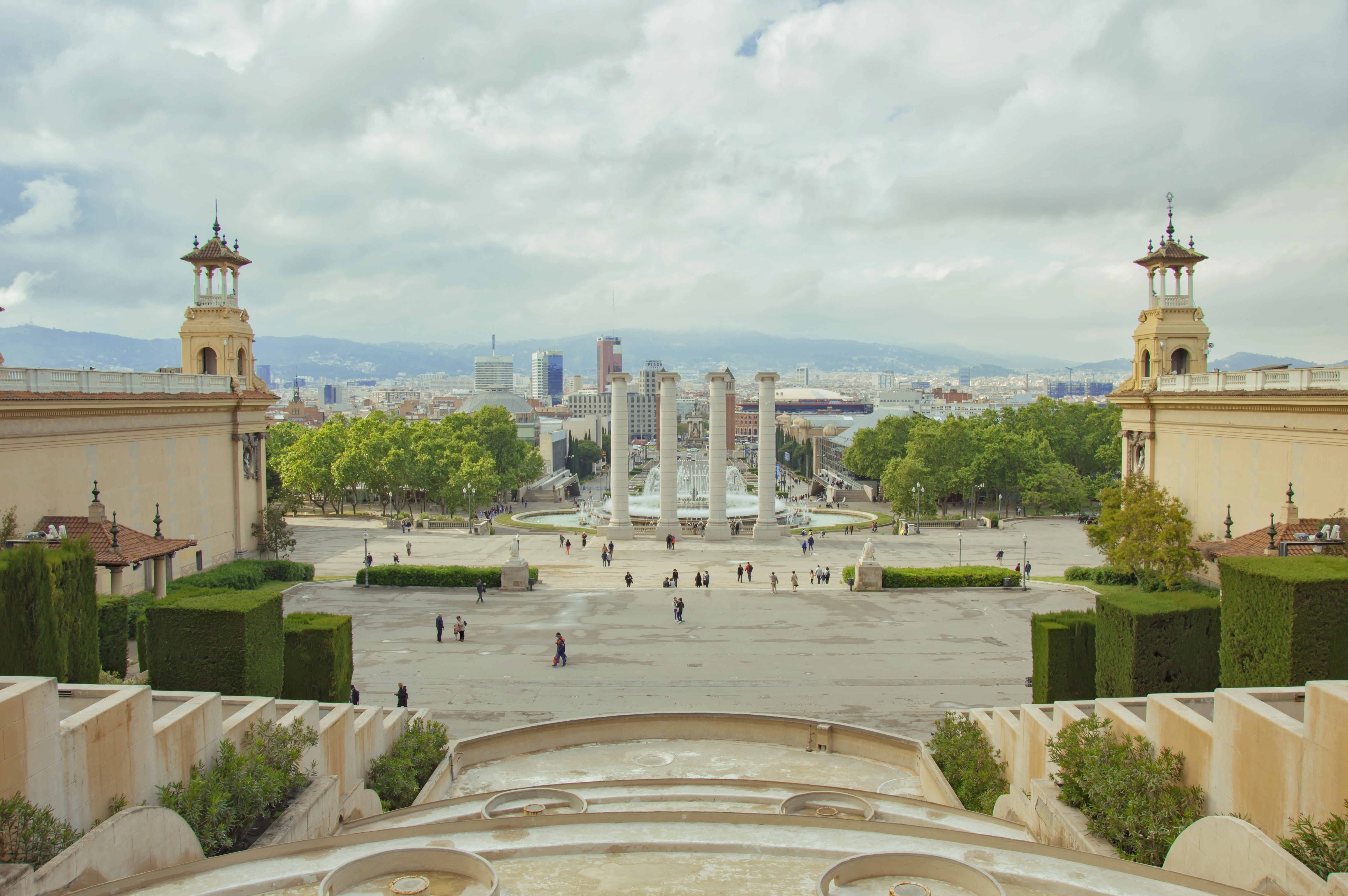 road, landscape, gaudí, style, built structure, tower, daytime, monument, spain, cityscape, monuments, white, ancient, barcelona, colors, terrace, concrete, HD Wallpaper