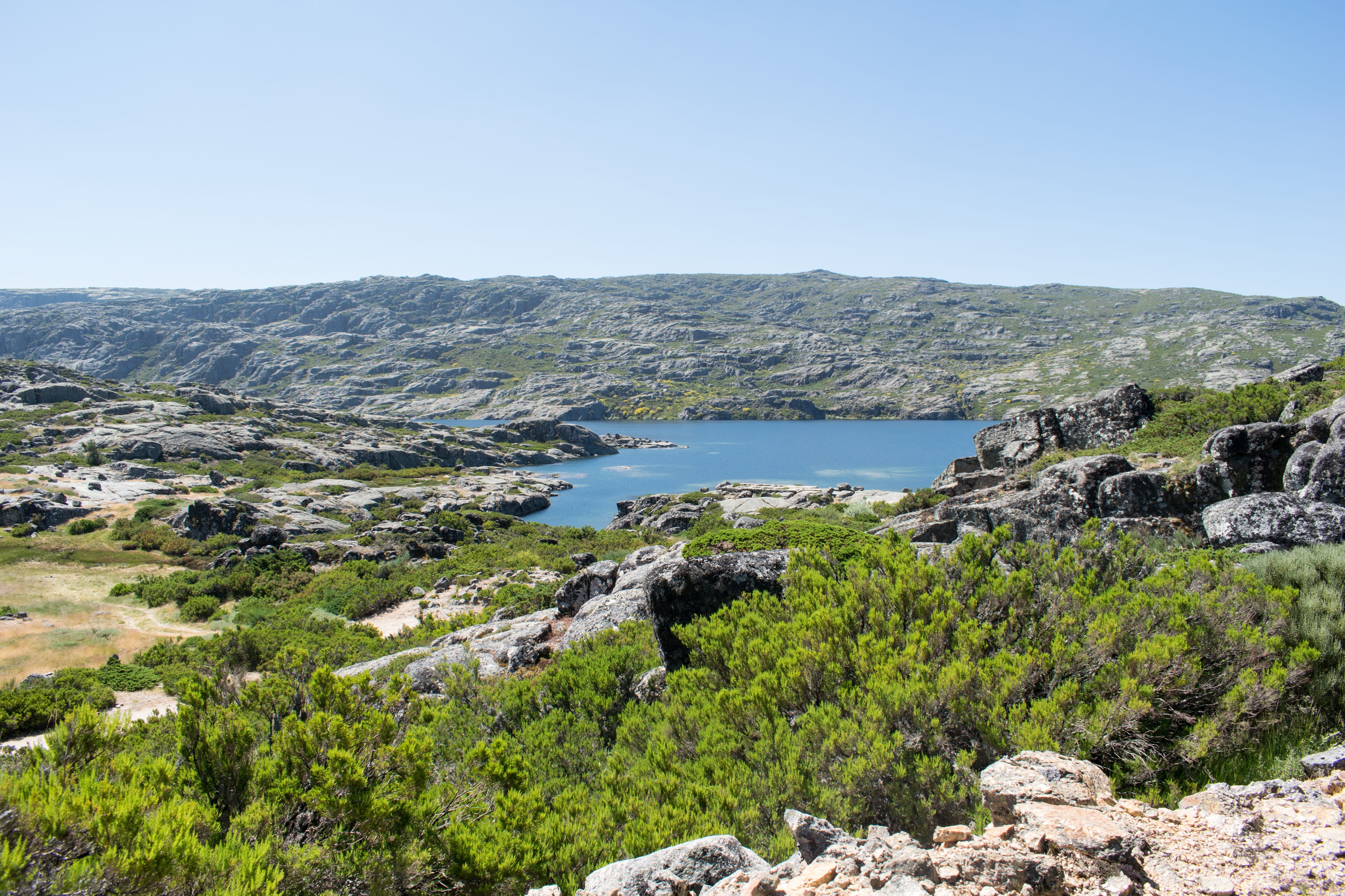 Serra Da Estrela, nature, beauty, clouds, outdoors, rock - object, blue sky, Path, forest, woods, trail, lake, 5K, vegetation, wonderful, leisure, mountain, HD Wallpaper