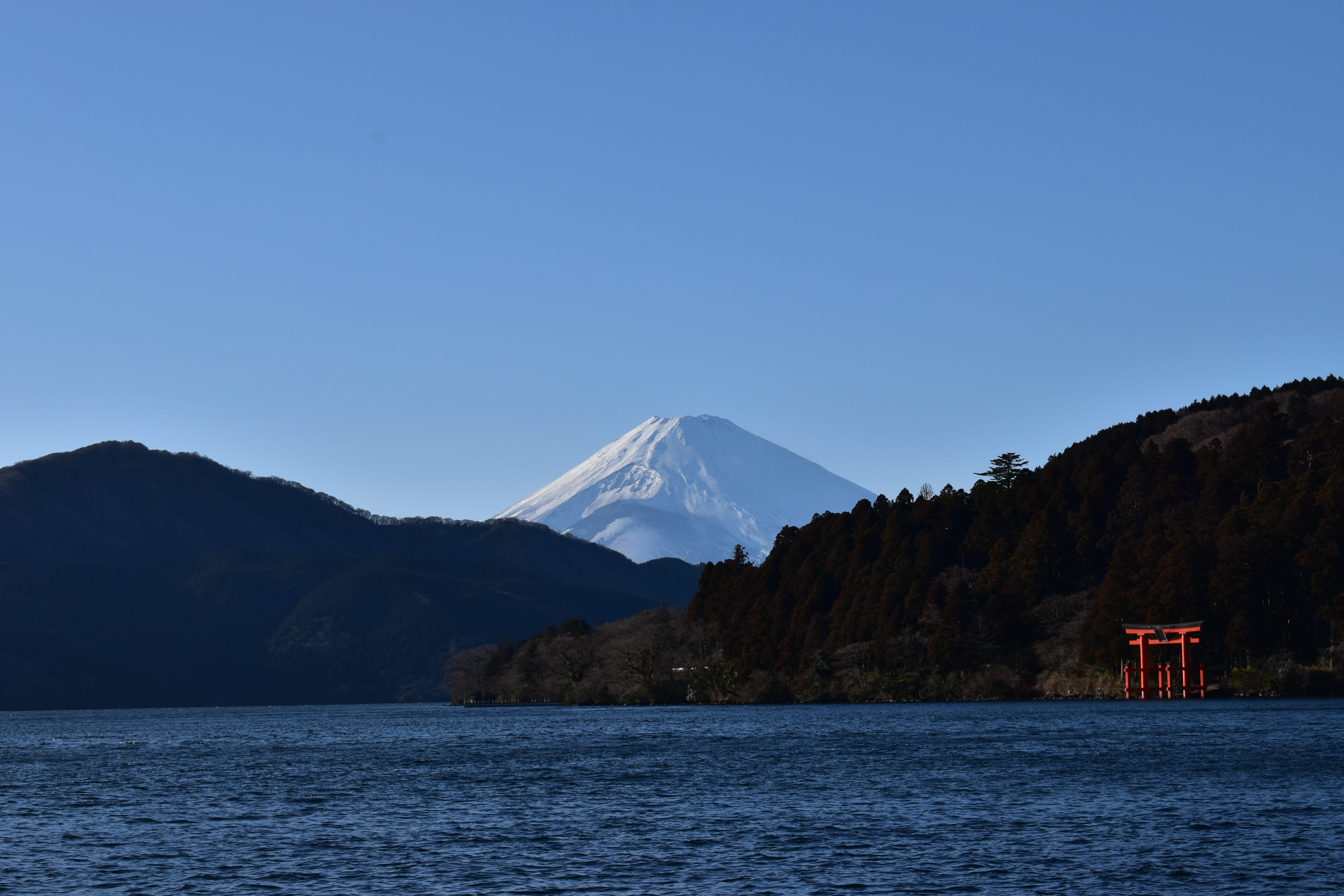 clear sky, tranquil scene, blue, 5K, mountfuji, water, tranquility, mount fuji, fujinomiya, photo, pic, waterfront, mountain, picoftheday, landscape, asia, HD Wallpaper