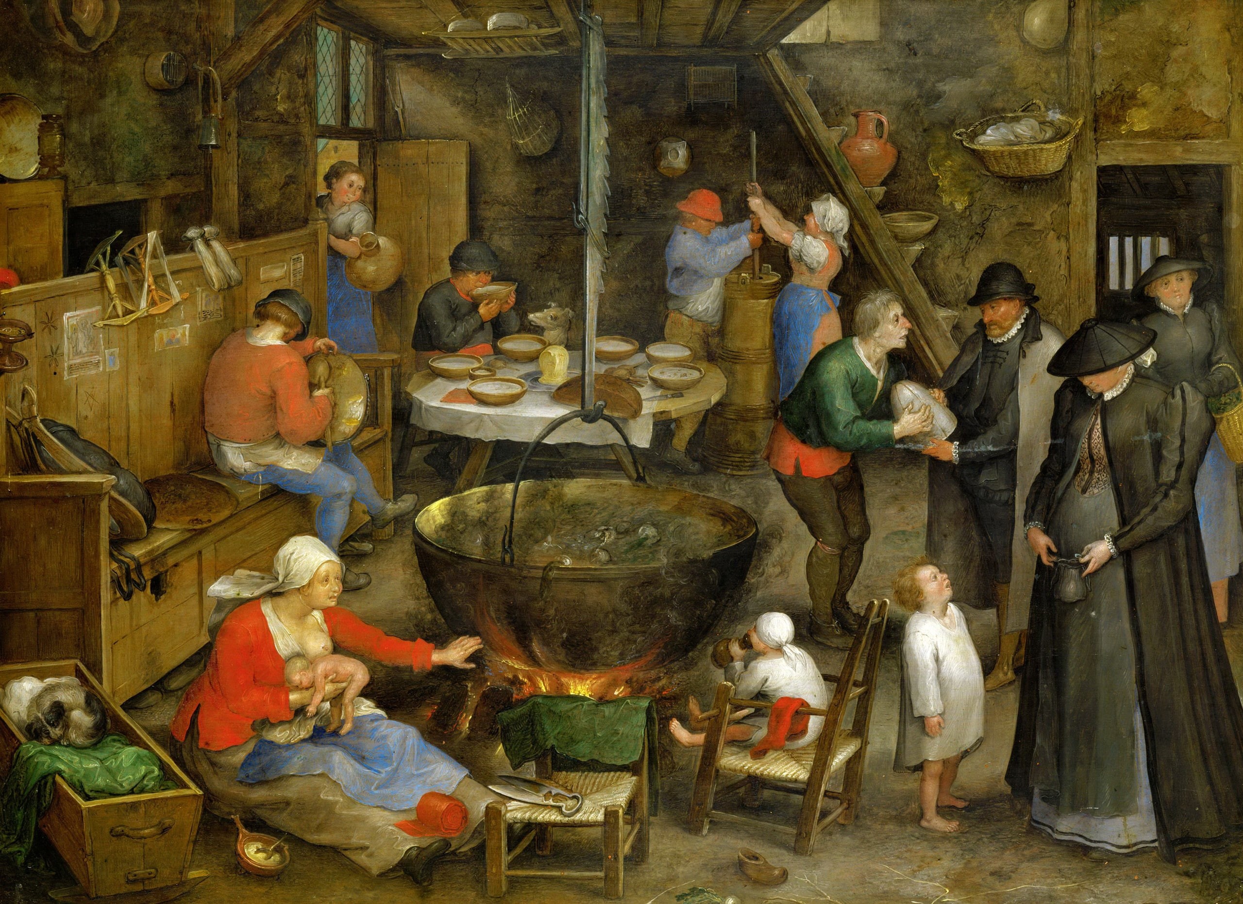 picture, genre, Jan Brueghel the elder, 2K, Visit to farm House, HD Wallpaper