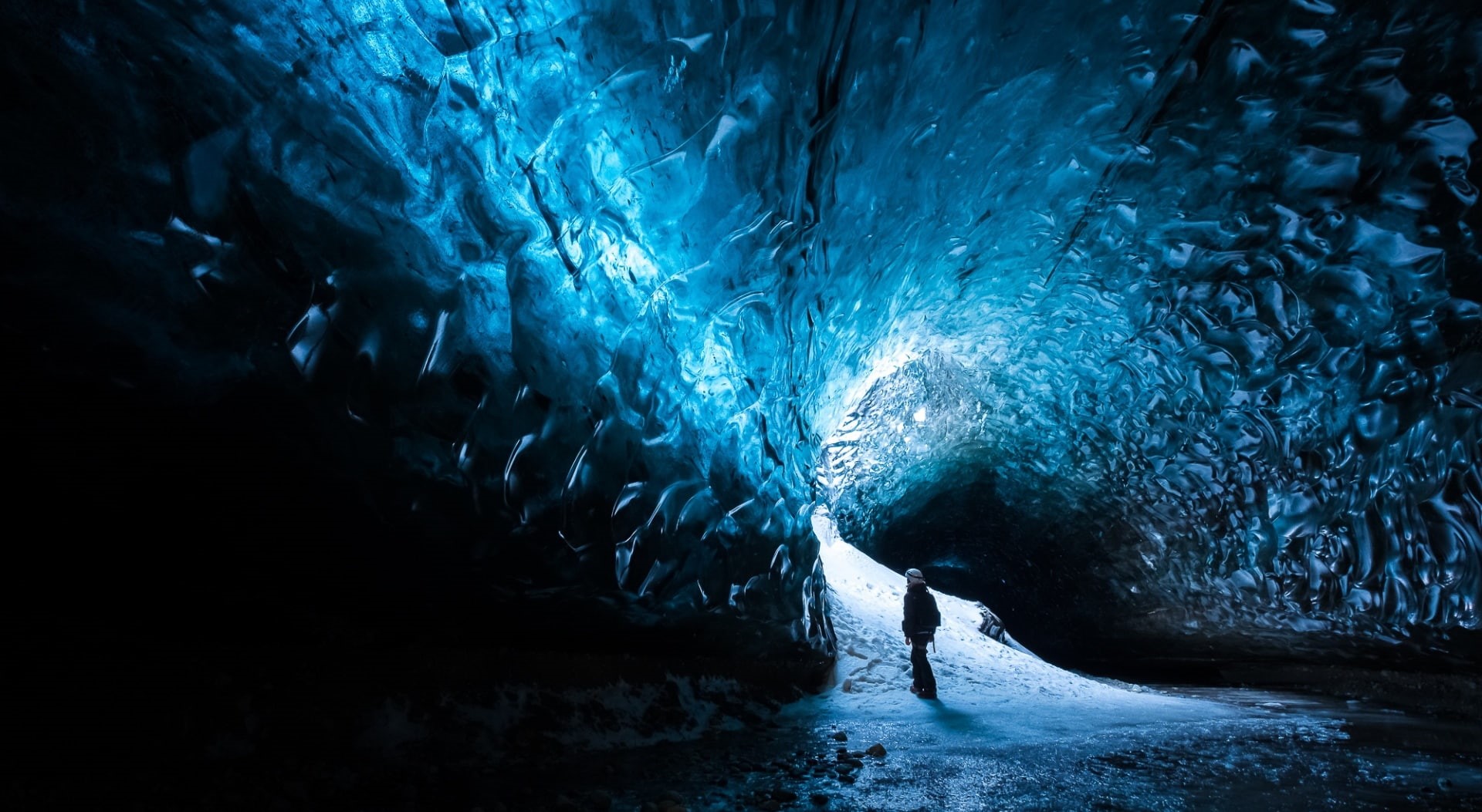 outdoors, 1080P, Snow, nature, leisure activity, tourism, Cave, ice, real people, one person, Glacier, Iceland, caves, Contrast, Lightroom, men, Icelandic, HD Wallpaper