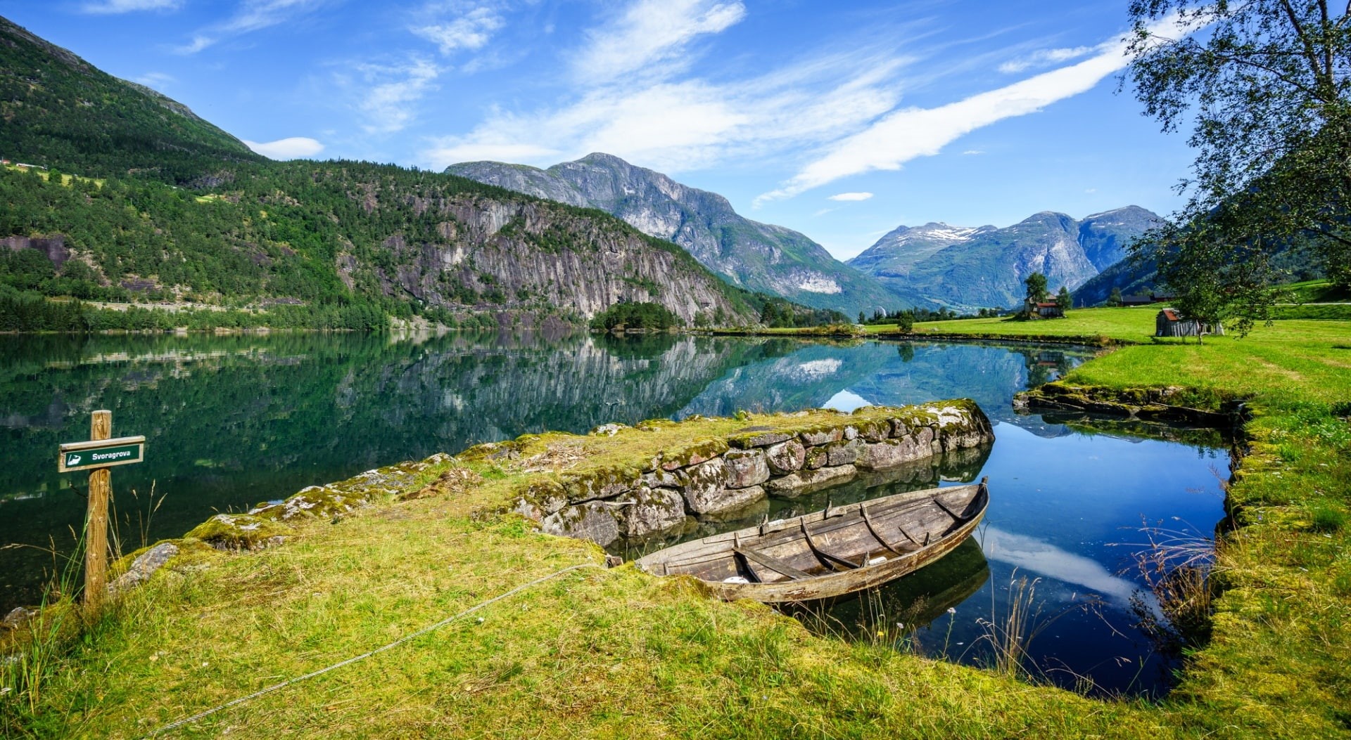Landscape, mountain range, sky, lake, Norway, Vacation, boat, Photography, no people, Travel, reflection, cloud - sky, Water, stryn, tourism, idyllic, Fjord, HD Wallpaper