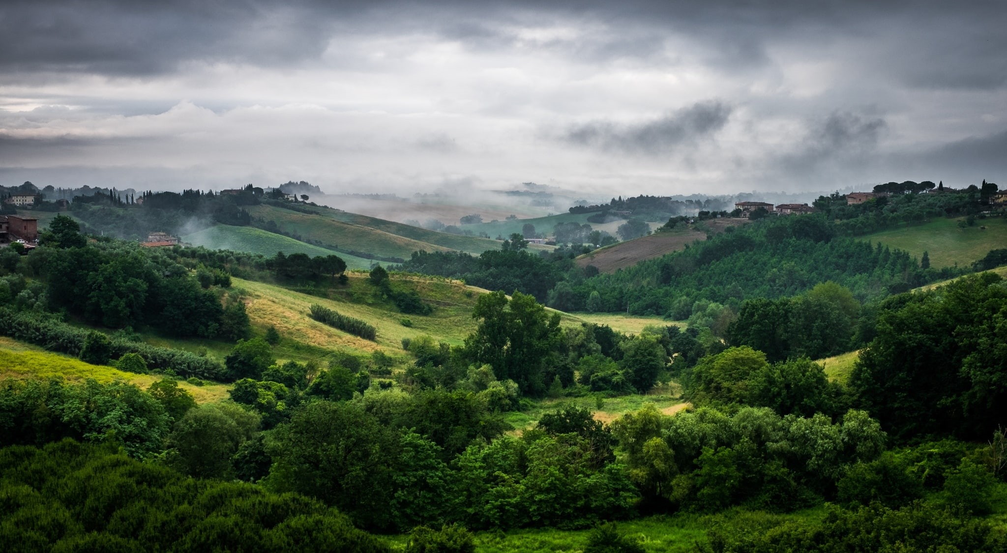 overcast, Italia, Cloudy, Landscape, Fuji, green color, hill, geotagged, tree, no people, forest, visit, non-urban scene, Photography, beauty in nature, HD Wallpaper