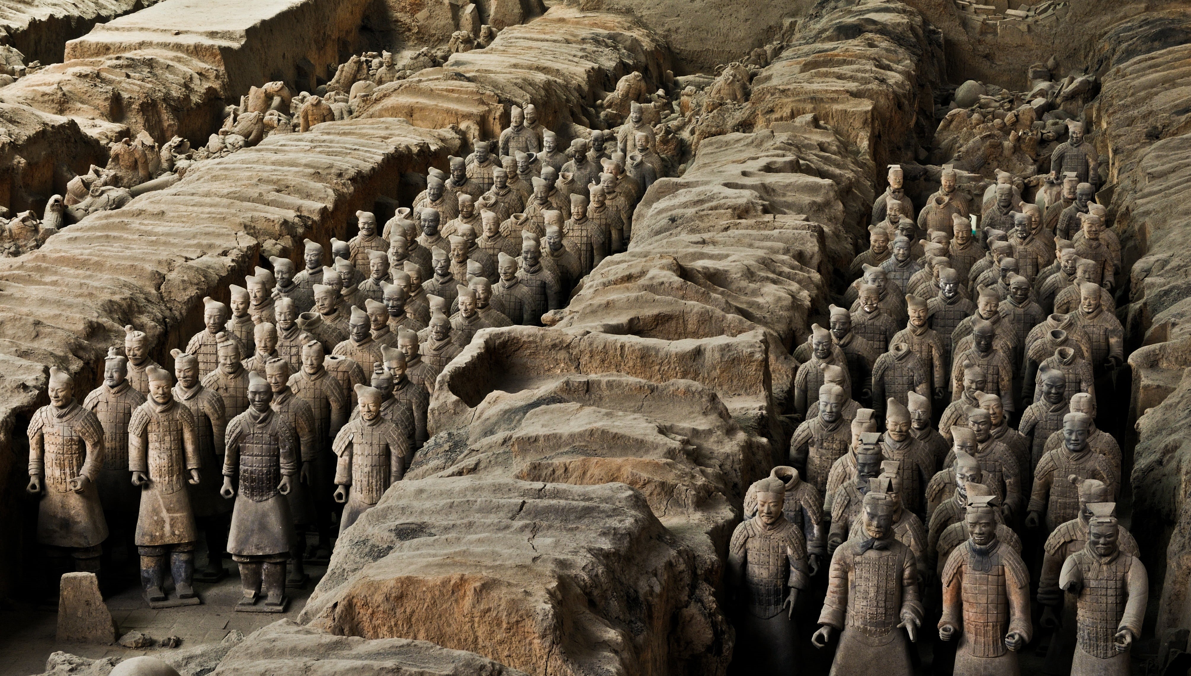 representation, buried, ancient civilization, large group of objects, terracotta army, nature, 4K, architecture, solid, xian, ancient, human representation, HD Wallpaper