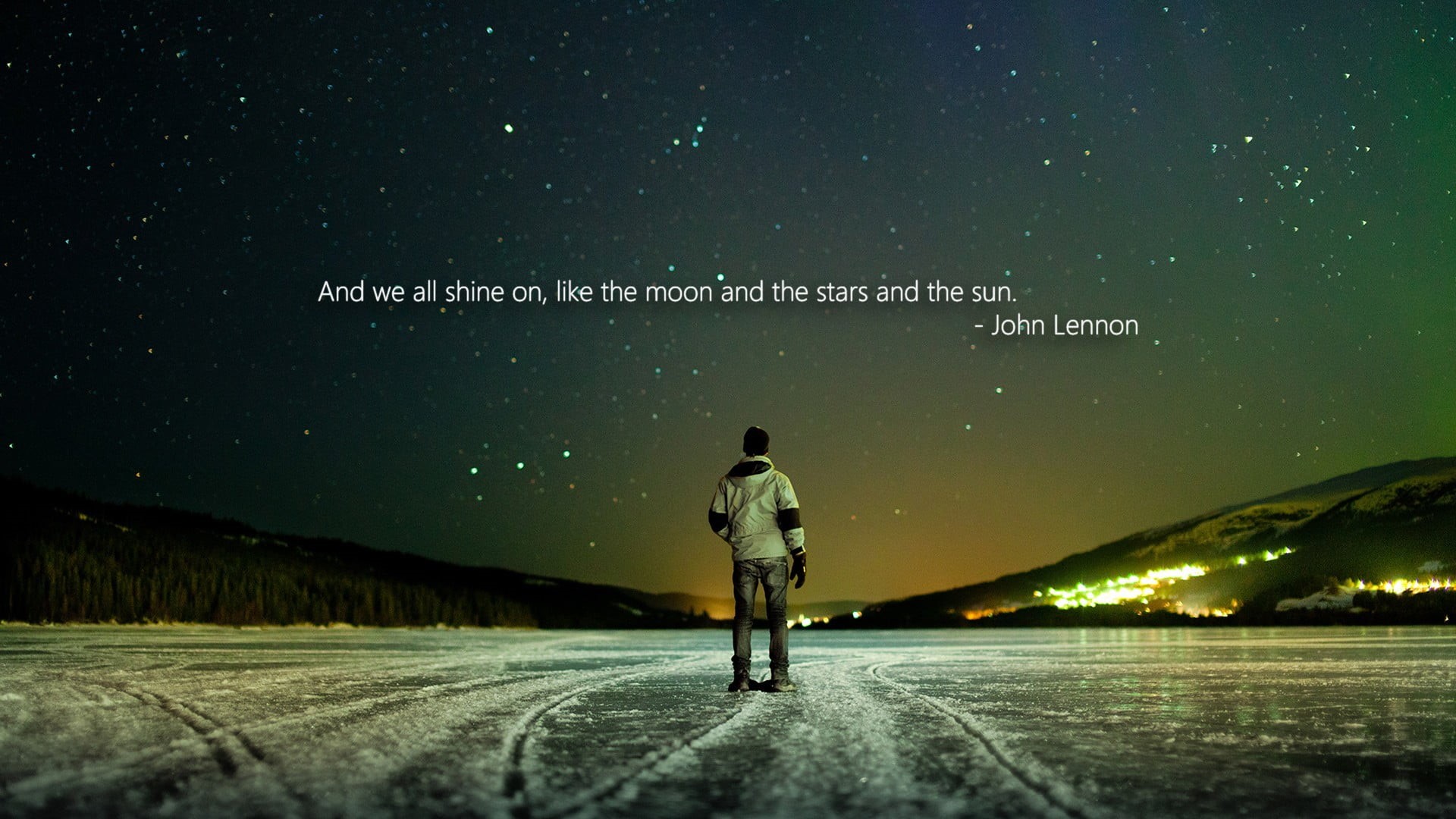 illuminated, rear view, full length, nature, John Lennon, space, the way forward, standing, typography, lennon, road, sky, one person, astronomy, HD Wallpaper