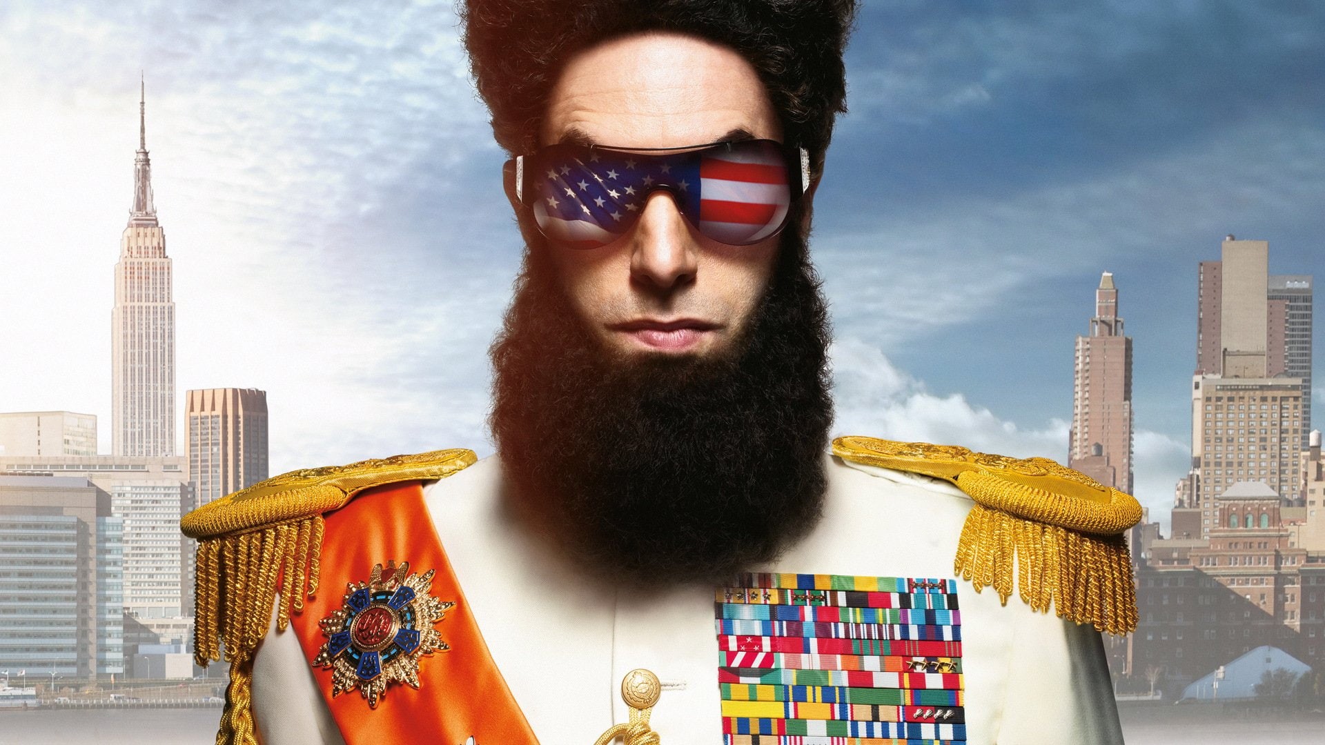 contemplation, building exterior, The Dictator, urban skyline, 1080P, cityscape, standing, modern, tower, Sacha Baron Cohen, hairstyle, architecture, portrait, HD Wallpaper