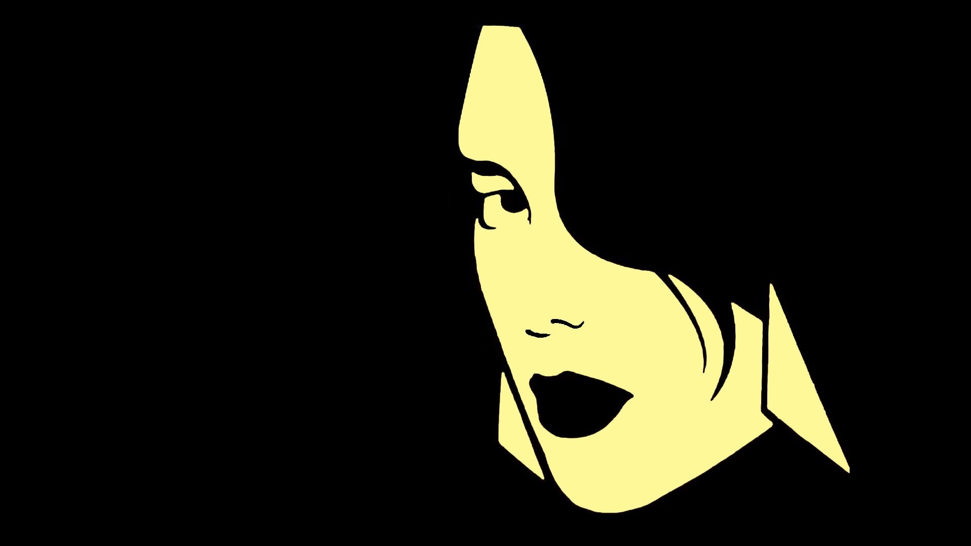 black color, single object, smiling, representation, fun, copy space, communication, face women grand theft auto vice city minimalism simple background yellow illustration rockstar games black, HD Wallpaper
