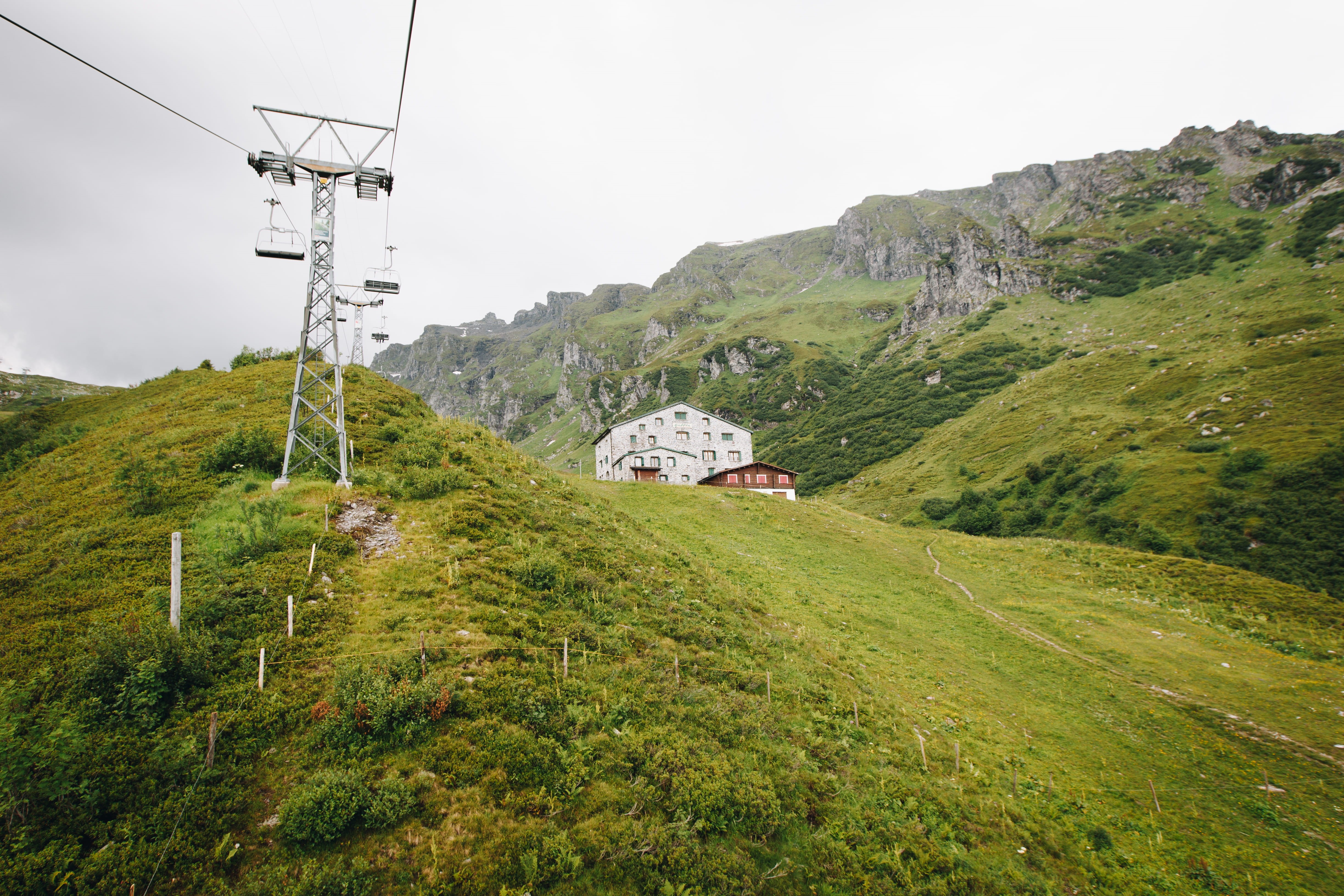 switzerland, house, destination, scenics - nature, grass, travel, trolly, landscape, sky, greenery, mels, hill, tranquil scene, vacation, outdoor, green, HD Wallpaper