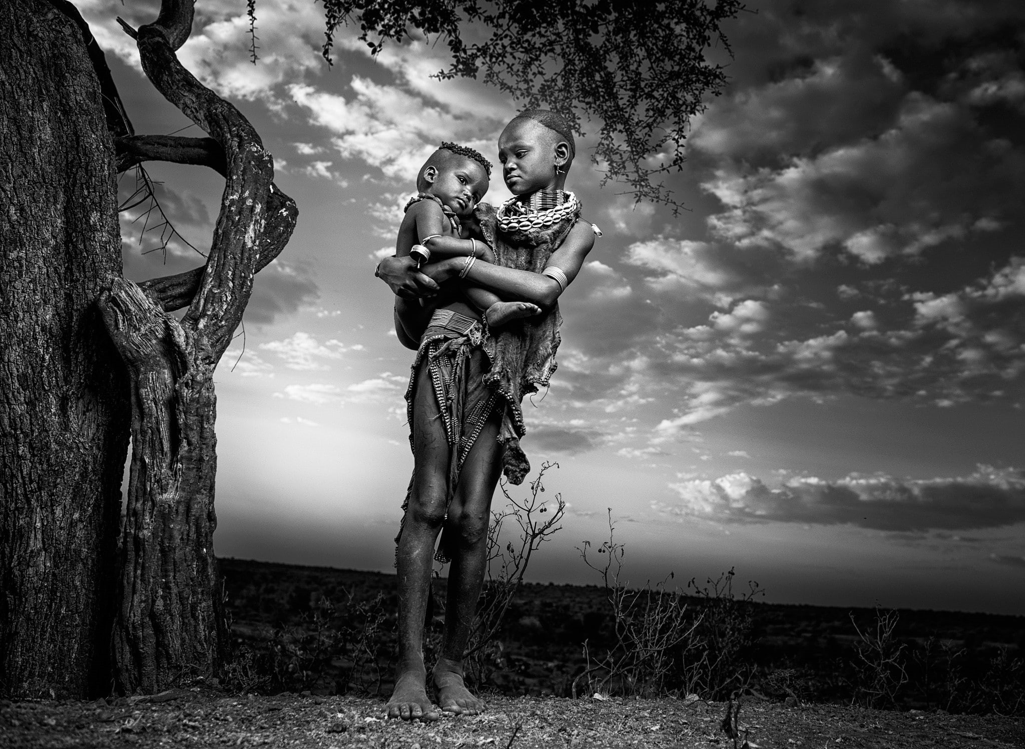 monochrome, children, Africa, 1080P, HD Wallpaper