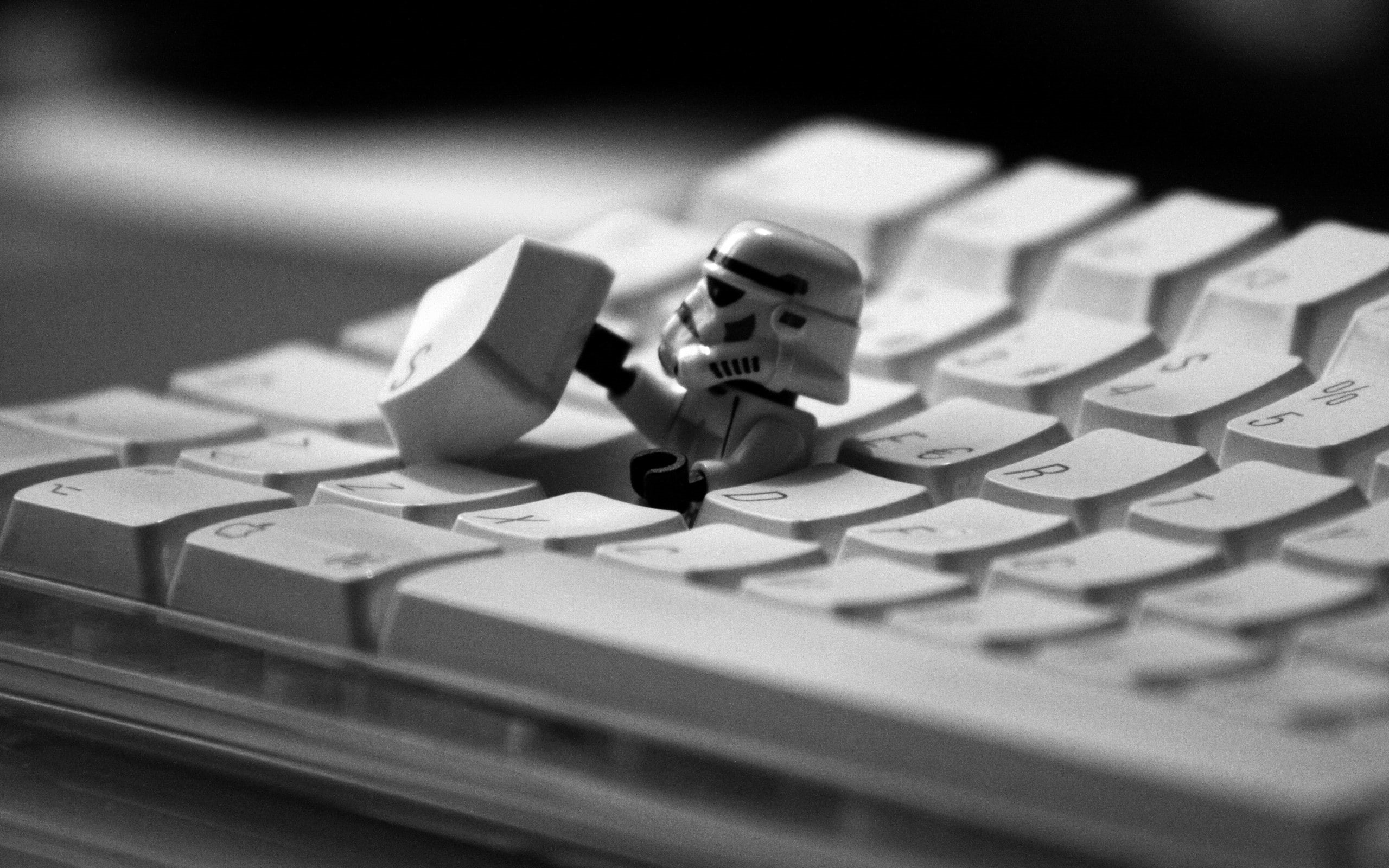stormtrooper, monochrome, keyboards, LEGO, Star Wars, 2K, humor, HD Wallpaper