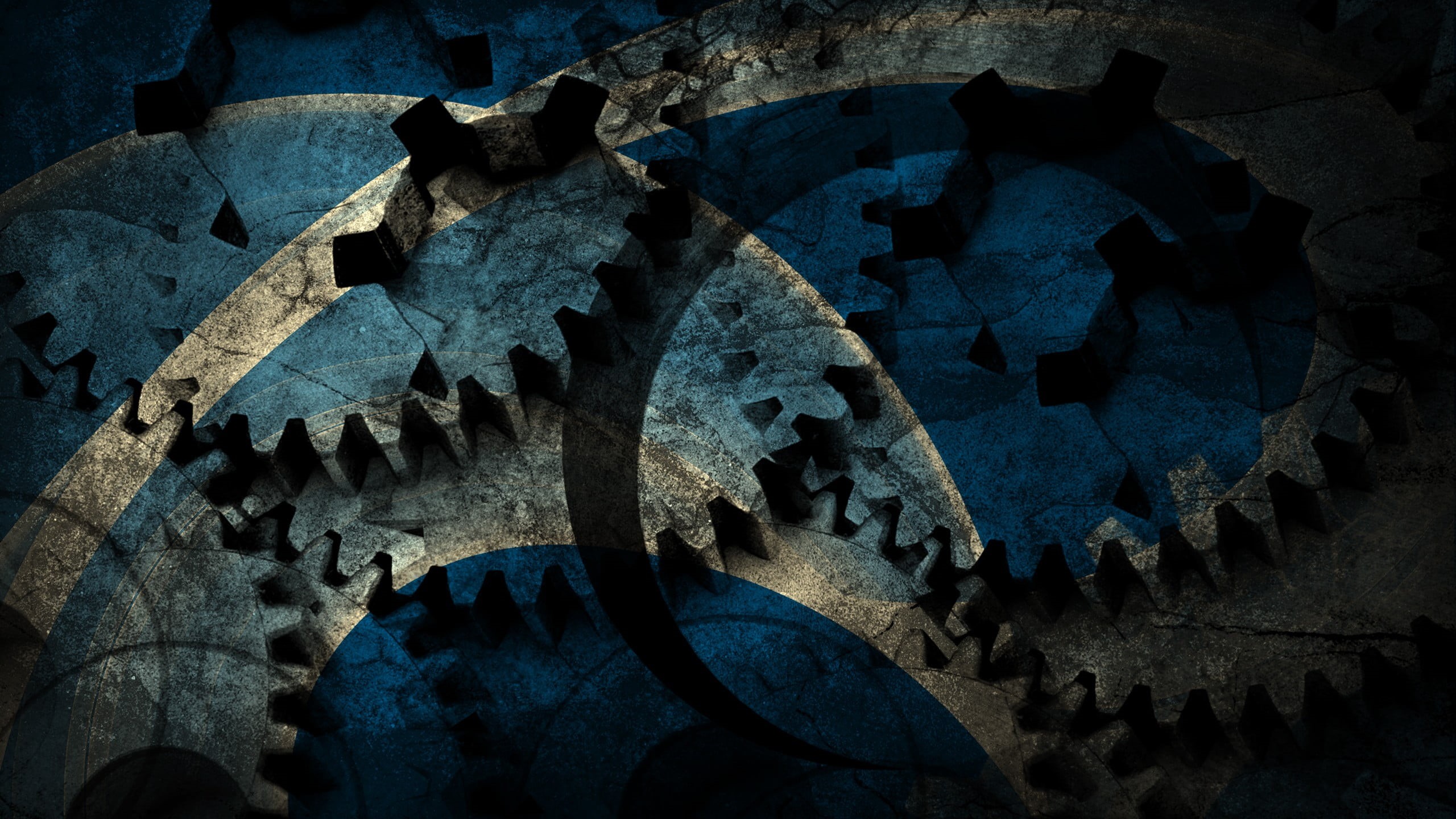 gear, blue, wall - building feature, the past, machine, shape, stone, gears, close-up, solid, abstract, sprocket, spooky, digital, white, pattern, HD Wallpaper